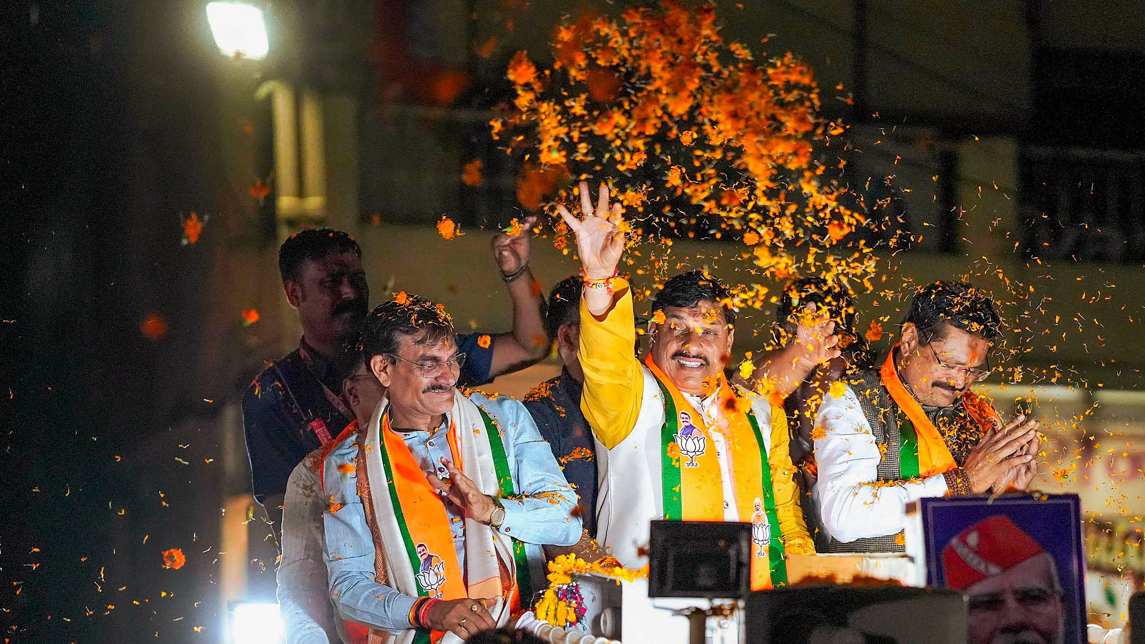 <div class="paragraphs"><p>Madhya Pradesh Chief Minister Mohan Yadav during a road show in support of BJP State President and candidate from Khajuraho Lok Sabha constituency VD Sharma ahead of the Lok Sabha election, in Pawai, Panna district, on Thursday, April 18, 2024. </p></div>