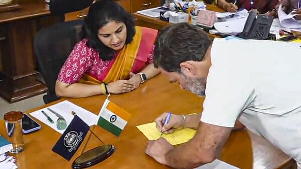 <div class="paragraphs"><p>Congress candidate Rahul Gandhi files his nomination papers for the upcoming Lok Sabha elections, in Wayanad district, Wednesday, April 3, 2024. </p></div>