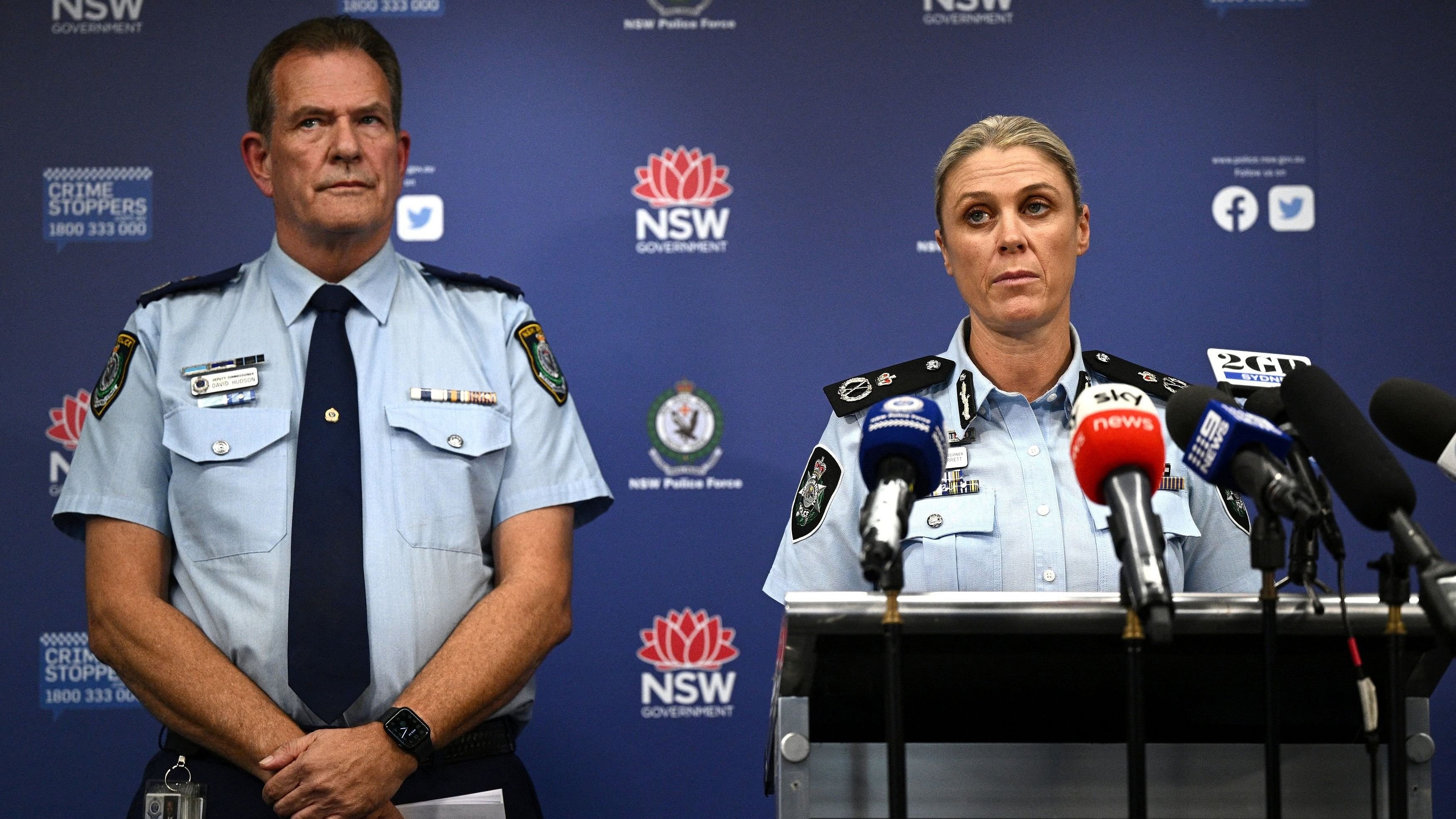 <div class="paragraphs"><p>Australian Federal Police Deputy Commissioner Krissy Barrett along with NSW Police Deputy Commissioner David Hudson speak to media during a news conference after a number of search warrants were executed by the Joint Counter Terrorism Team this morning in Sydney, Australia April 24, 2024.  </p></div>