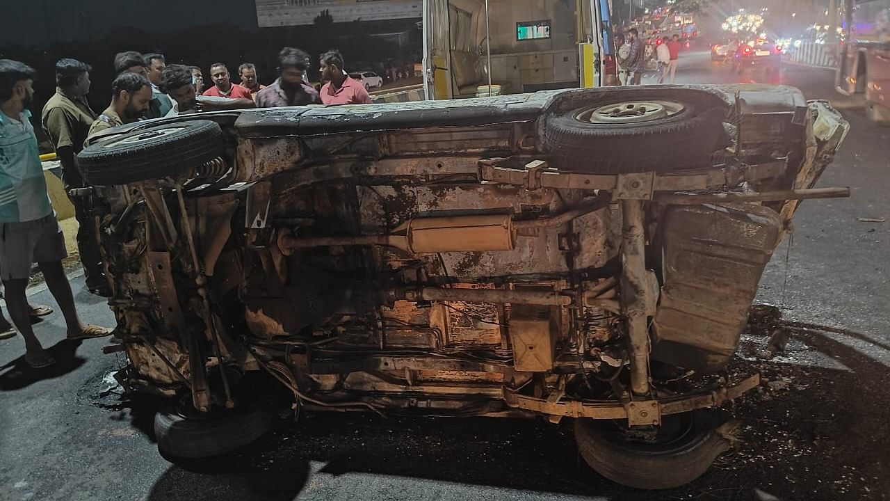 <div class="paragraphs"><p>The Maruti Suzuki Baleno that rammed into the van. The&nbsp;accident occurred on Tumakuru-Bengaluru stretch of National Highway 48.</p></div>