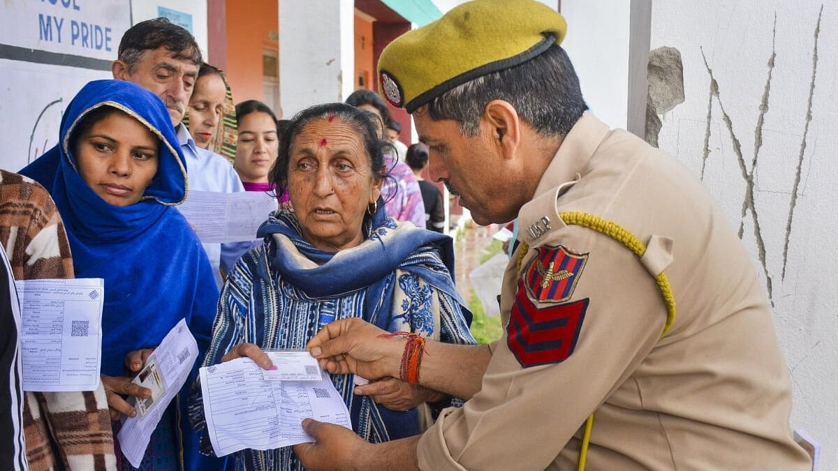 <div class="paragraphs"><p>Voters wait in queues at a polling station to cast their votes for the first phase of Lok Sabha&nbsp;elections, in Udhampur district.&nbsp;</p></div>
