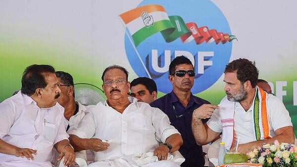 <div class="paragraphs"><p>Congress leader Rahul Gandhi with Kerala Pradesh Congress Committee President K Sudhakaran and other leaders during an election rally ahead of the Lok Sabha elections.</p></div>