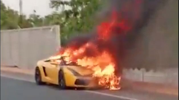 <div class="paragraphs"><p>Screengrab of video showing Lamborghini set ablaze.</p></div>