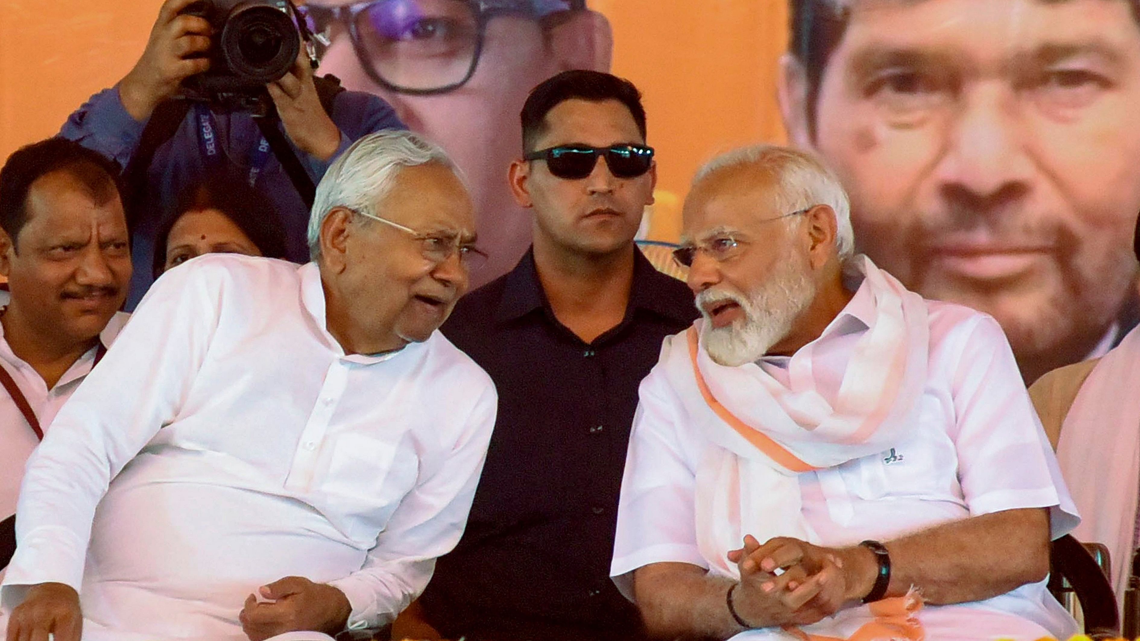 <div class="paragraphs"><p>Jamui: Prime Minister Narendra Modi with Bihar Chief Minister Nitish Kumar during a public meeting ahead of Lok Sabha elections, in Jamui, Thursday, April 4, 2024. </p></div>