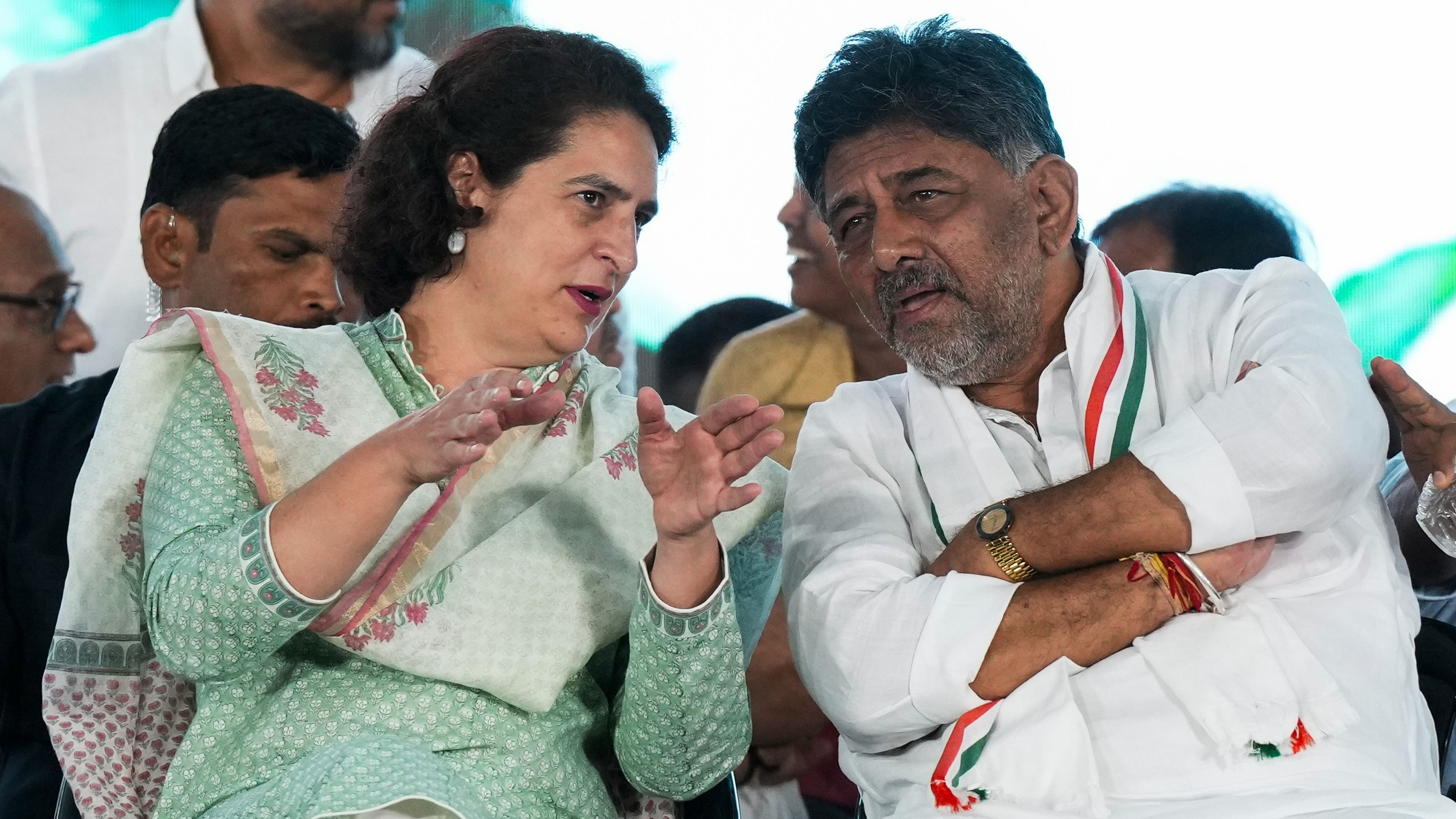 <div class="paragraphs"><p>Congress leader Priyanka Gandhi and KPCC President DK Shivakumar during an election campaign rally in support of party's Bengaluru South Lok Sabha candidate Sowmya Reddy, in Bengaluru, Tuesday</p></div>