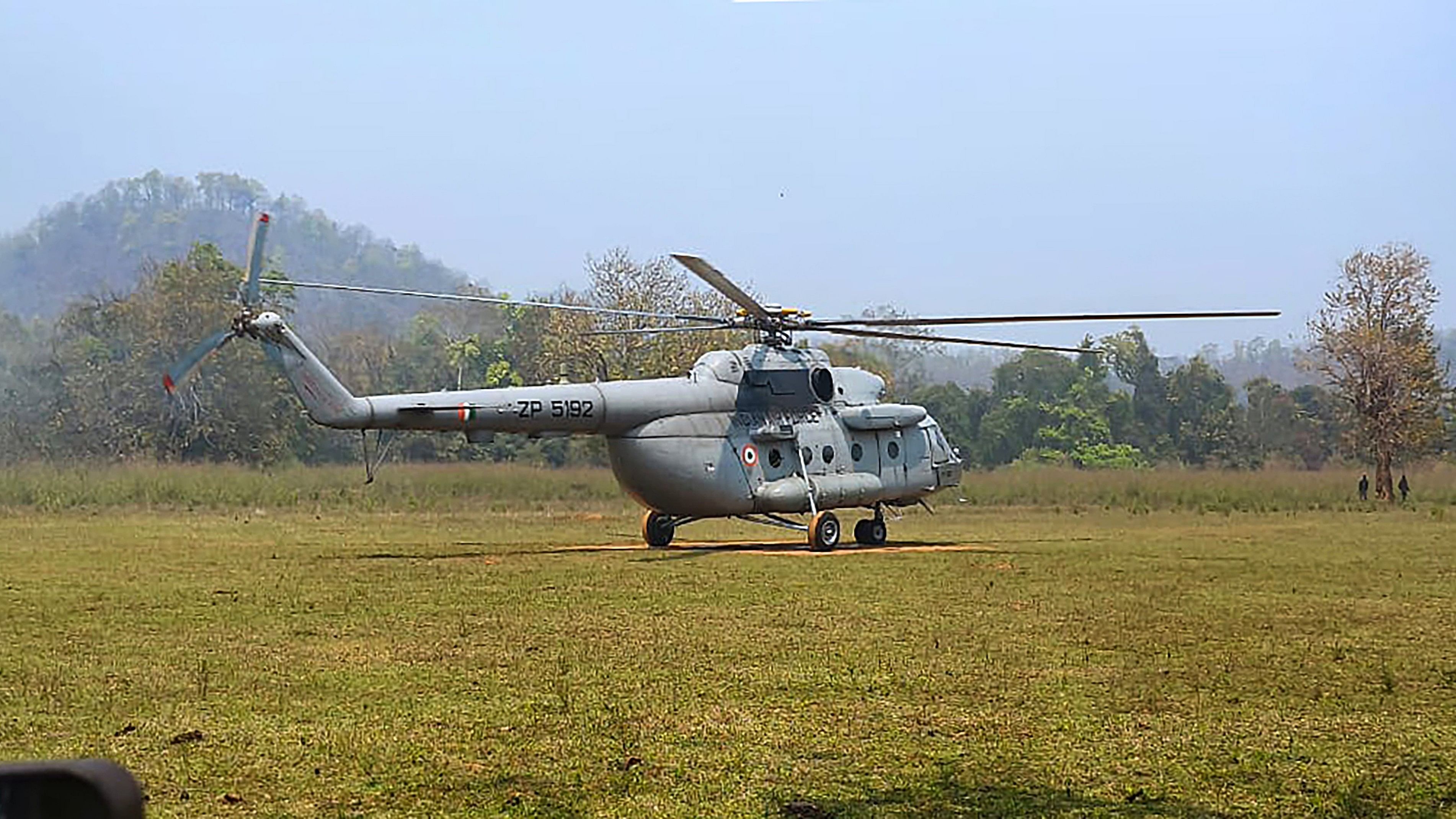 <div class="paragraphs"><p> Ranchi: Trial landing of helicopters in difficult Maoist-hit terrains in Jharkhand's West Singhbhum district that goes to Lok Sabha poll on May 13.</p></div>