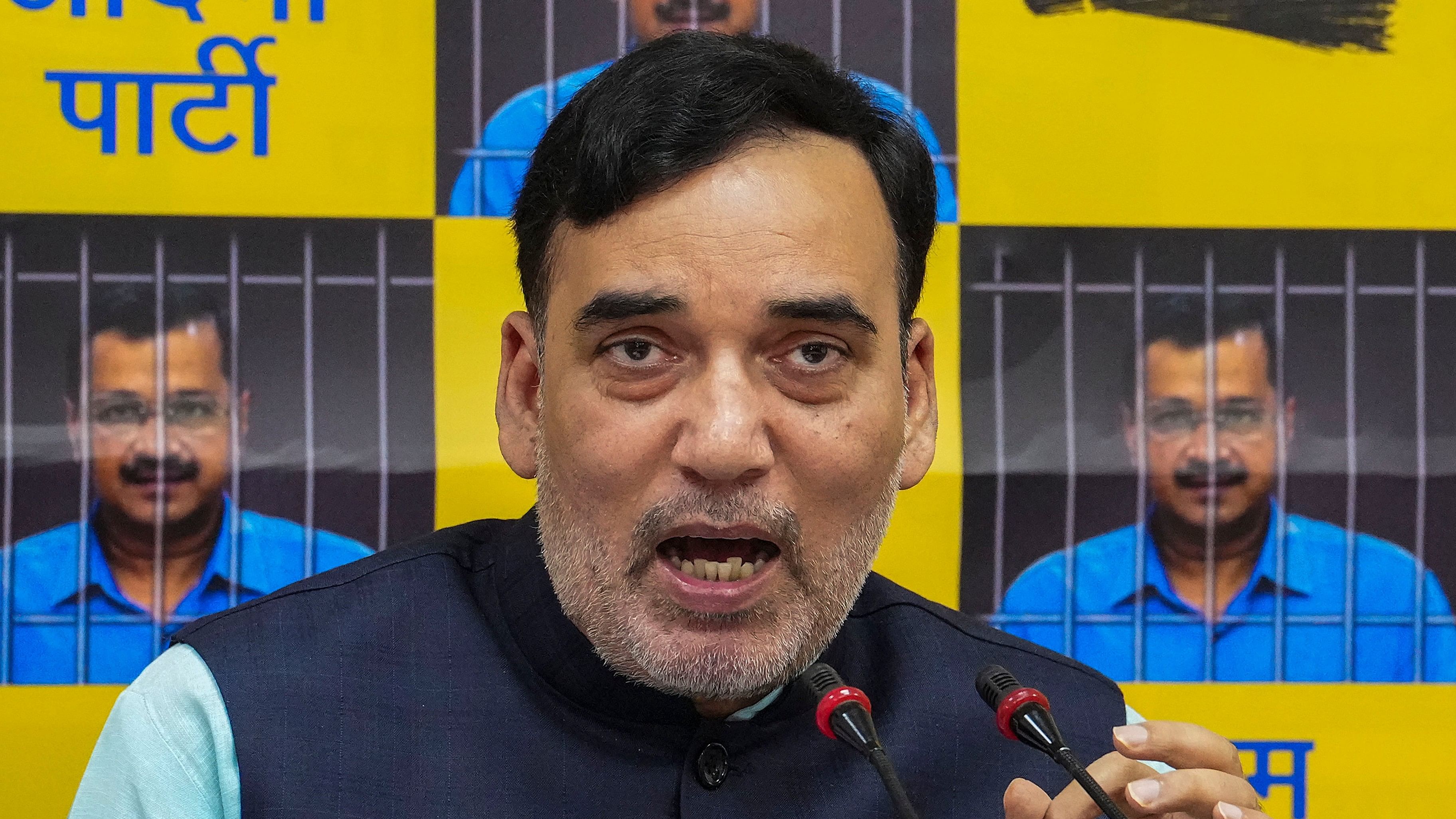 <div class="paragraphs"><p>AAP leader Gopal Rai speaks during a press conference, in New Delhi.</p></div>