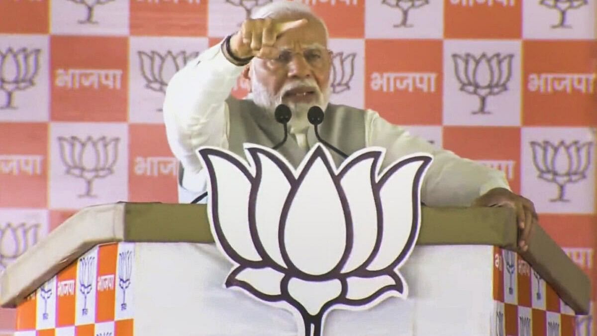 <div class="paragraphs"><p>Prime Minister Narendra Modi addresses during an election rally for Lok Sabha polls, in Nanded, Saturday, April 20, 2024.</p></div>