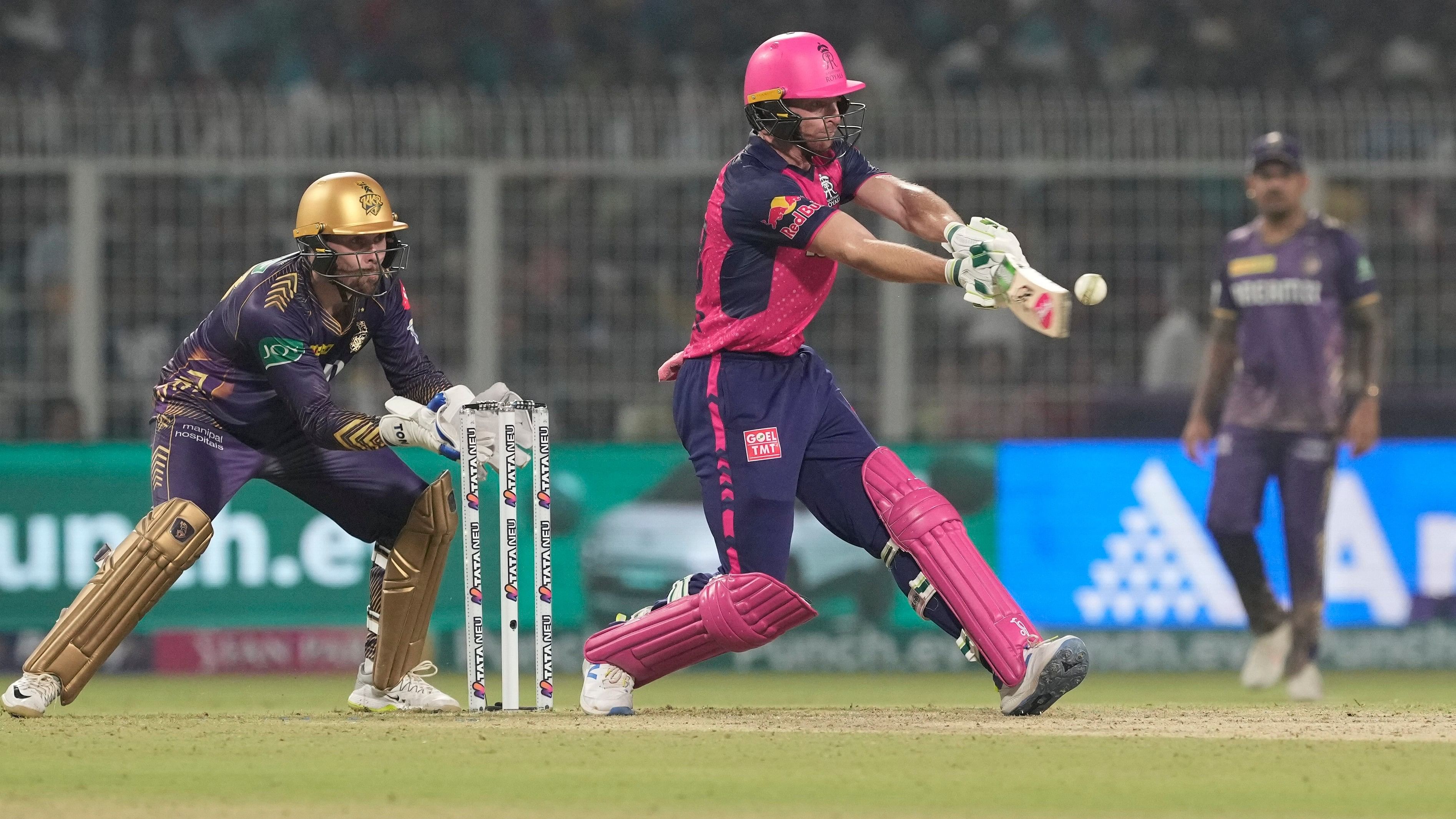 <div class="paragraphs"><p> Rajasthan Royals batter Jos Buttler plays a shot during the Indian Premier League (IPL) 2024 cricket match between Rajasthan Royals and Kolkata Knight Riders, at Eden Gardens in Kolkata, Tuesday, April 16, 2024. </p></div>