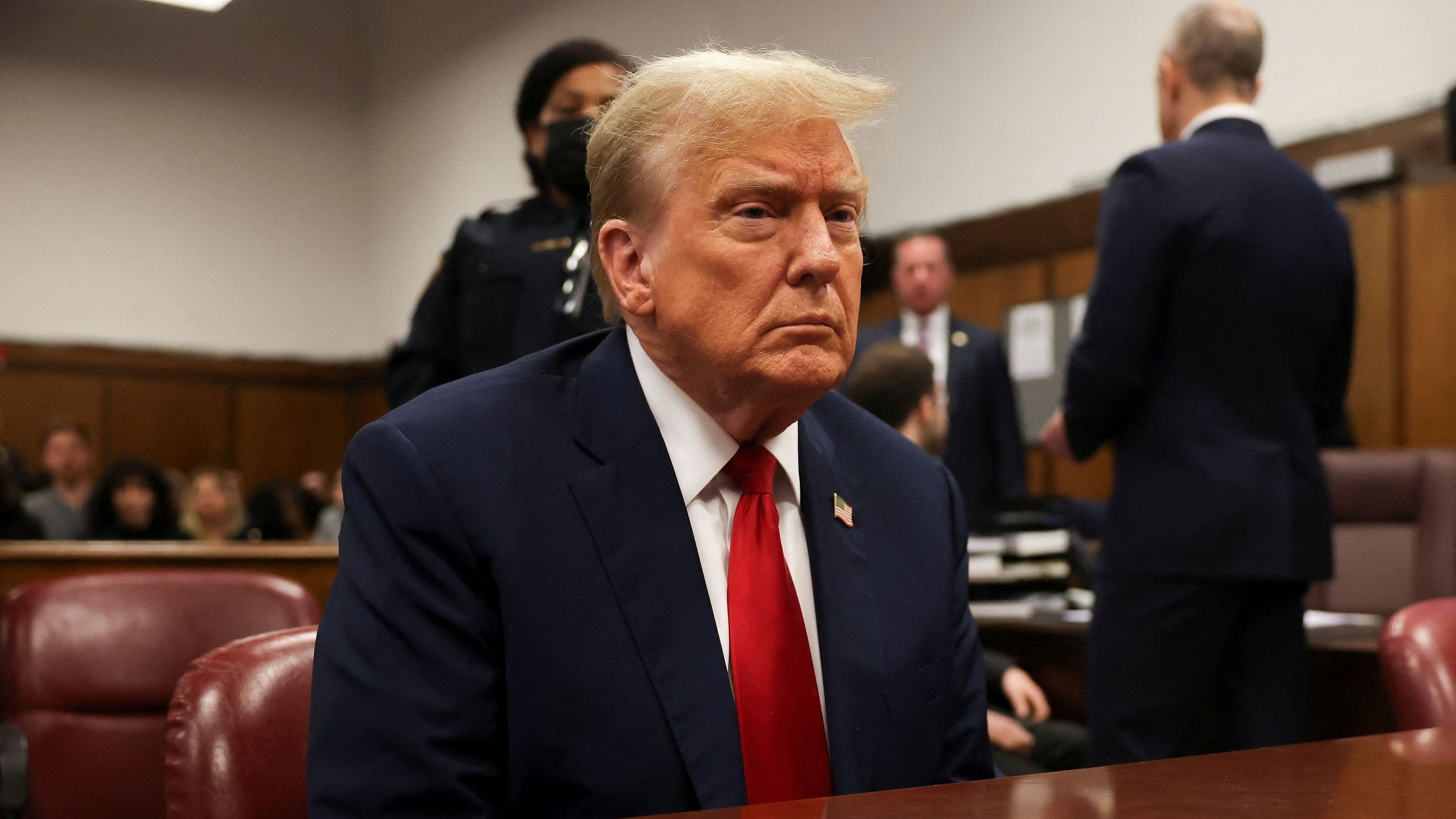 <div class="paragraphs"><p>Former US President Donald Trump waits for the start of proceedings in Manhattan criminal court, Tuesday, April 23, 2024, in New York.</p></div>