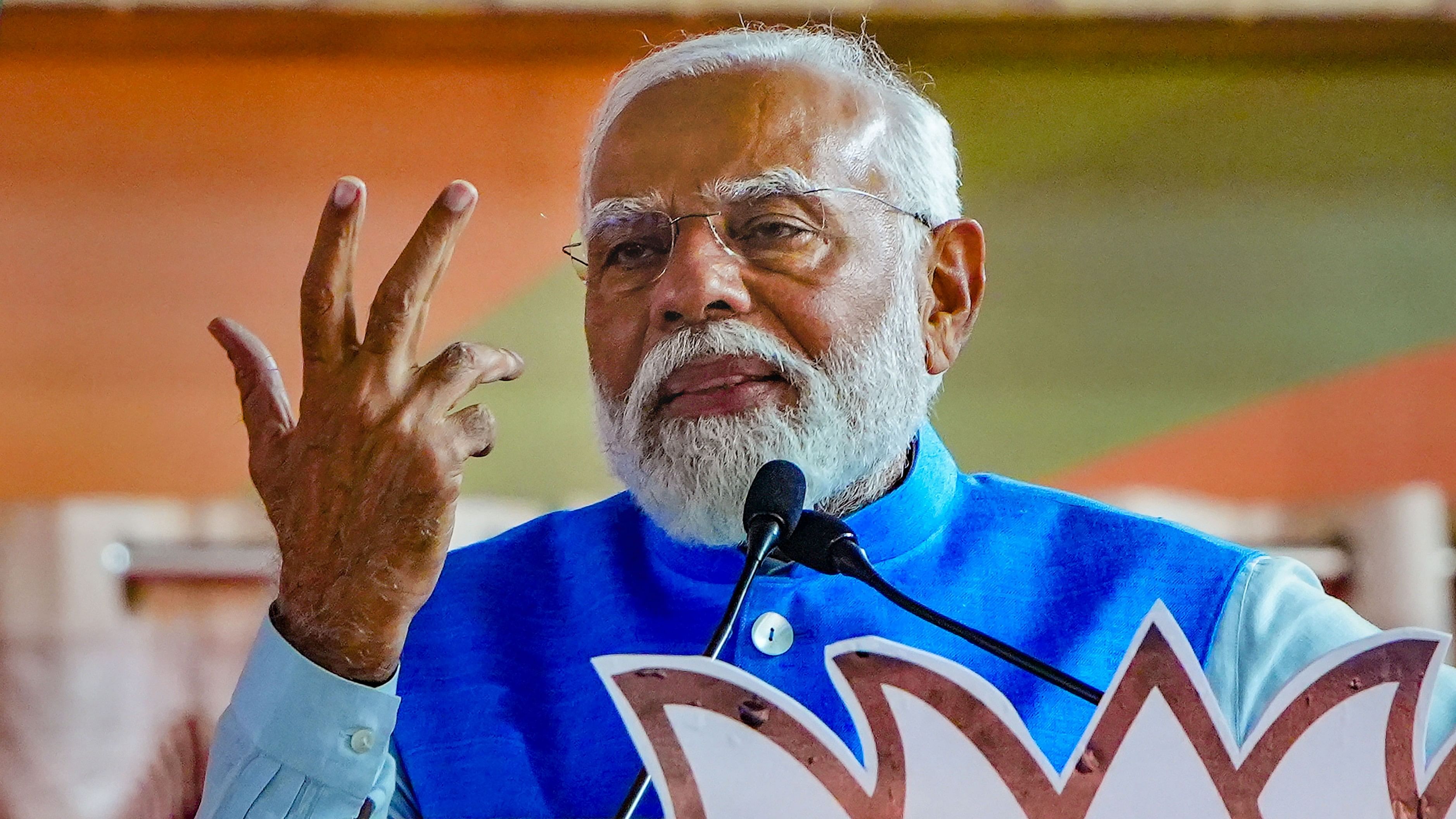 <div class="paragraphs"><p>Prime Minister Narendra Modi addresses an election campaign rally ahead of Lok Sabha election, in Mysuru.</p></div>