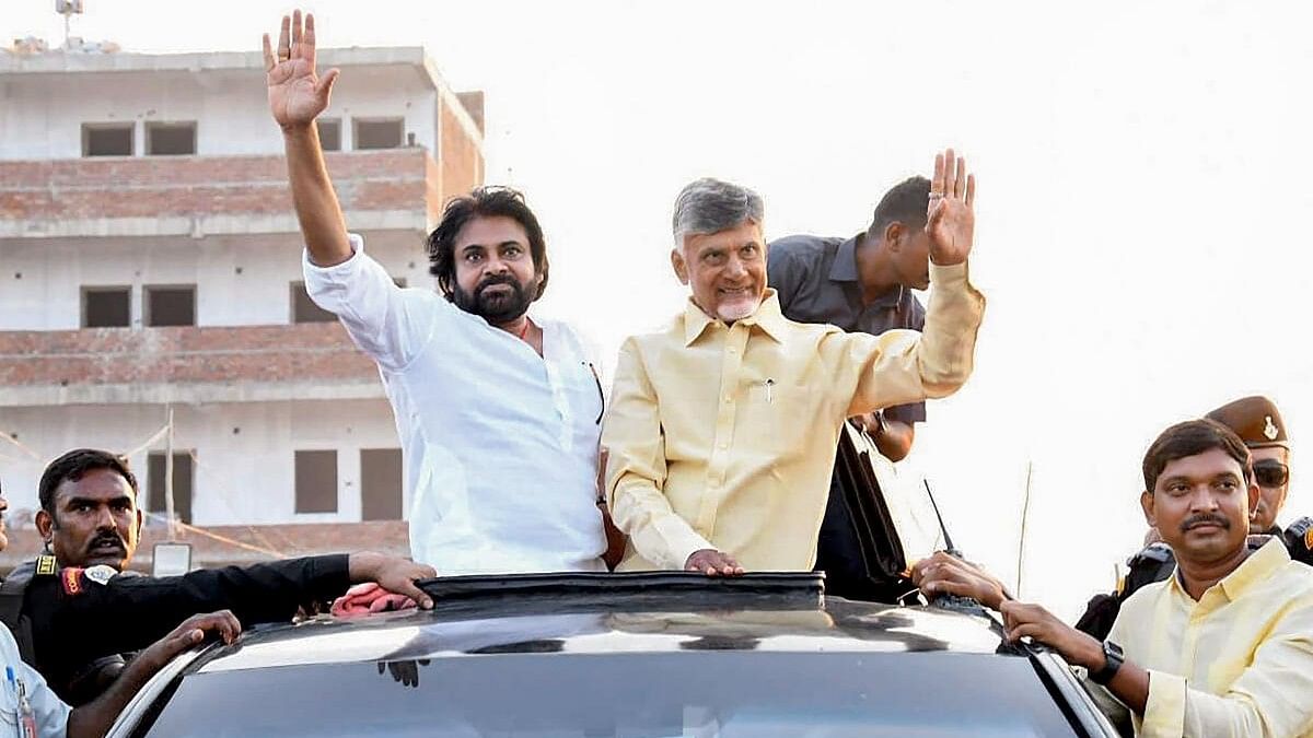 <div class="paragraphs"><p>Janasena party President Pawan Kalyan (left) with Telugu Desam Party chief N Chandrababu Naidu during a roadshow in Pedana in Andhra Pradesh.&nbsp;</p></div>