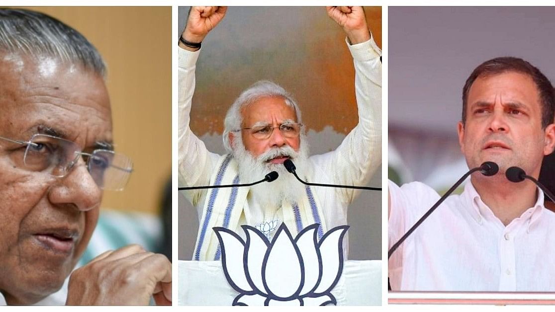 <div class="paragraphs"><p>Kerala CM Pinarayi Vijayan (L), PM Narendra Modi, Congress leader Rahul Gandhi (R). </p></div>