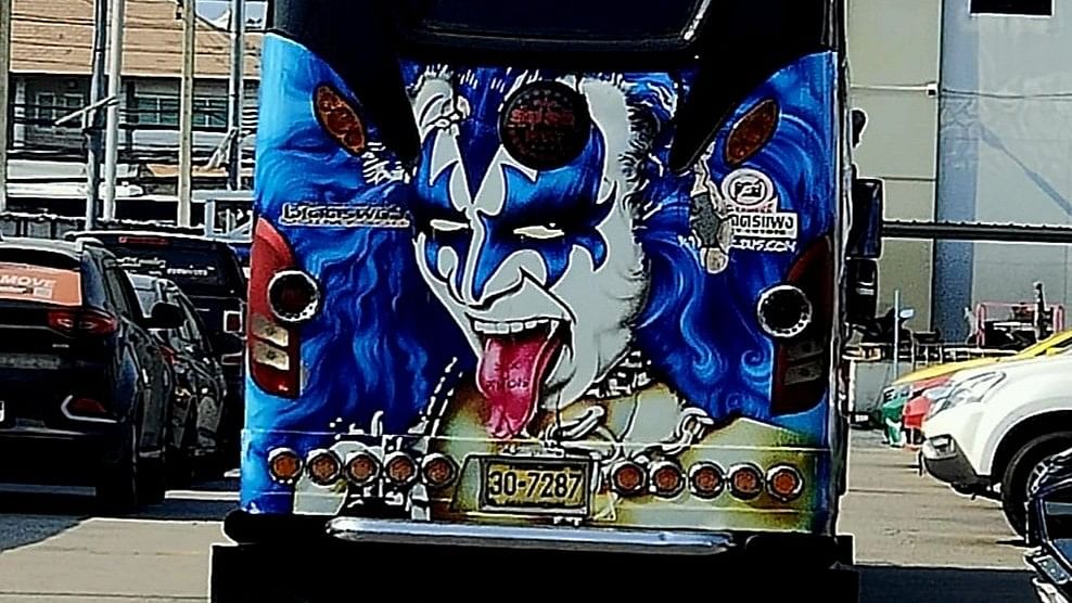 <div class="paragraphs"><p>A poster depicting KISS army's demon on the rear of a bus in Bangkok.</p></div>