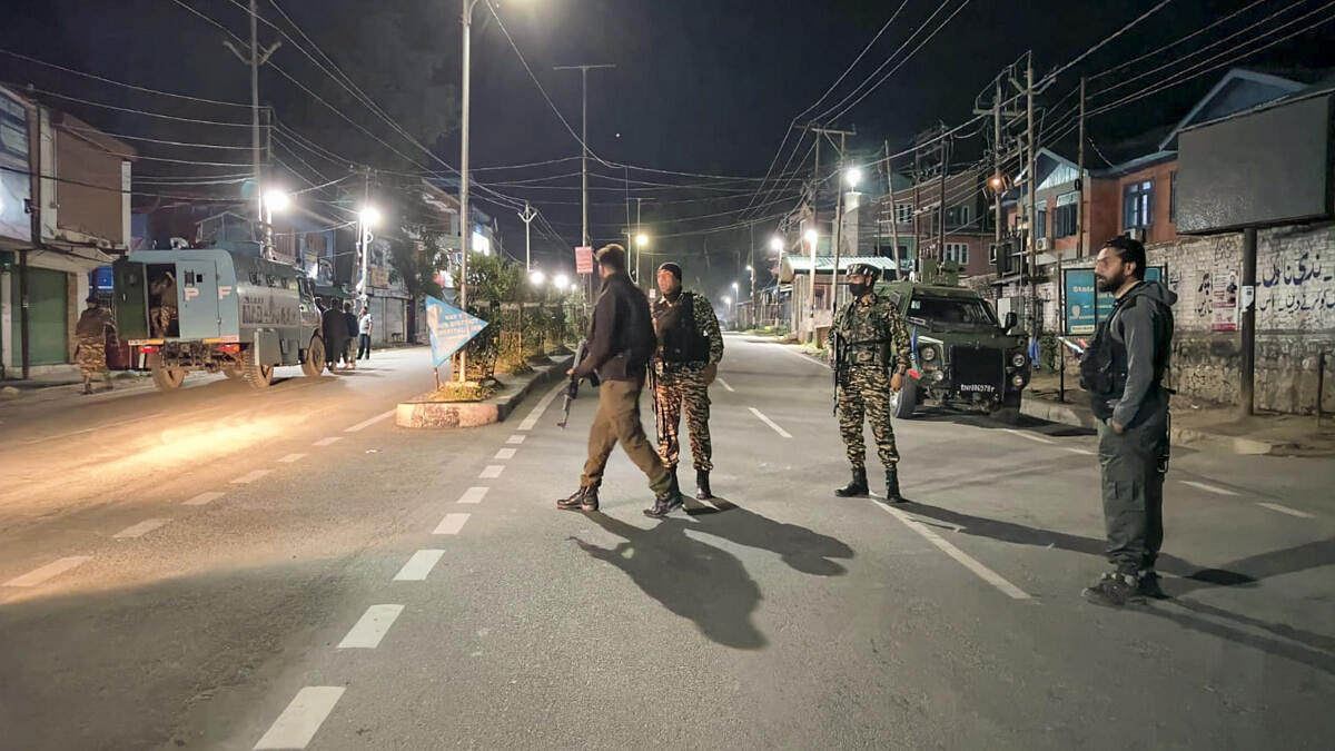 <div class="paragraphs"><p>Security personnel deployed after terrorists attacked a tourist camp, in Anantnag district, Saturday, May 18, 2024.</p></div>