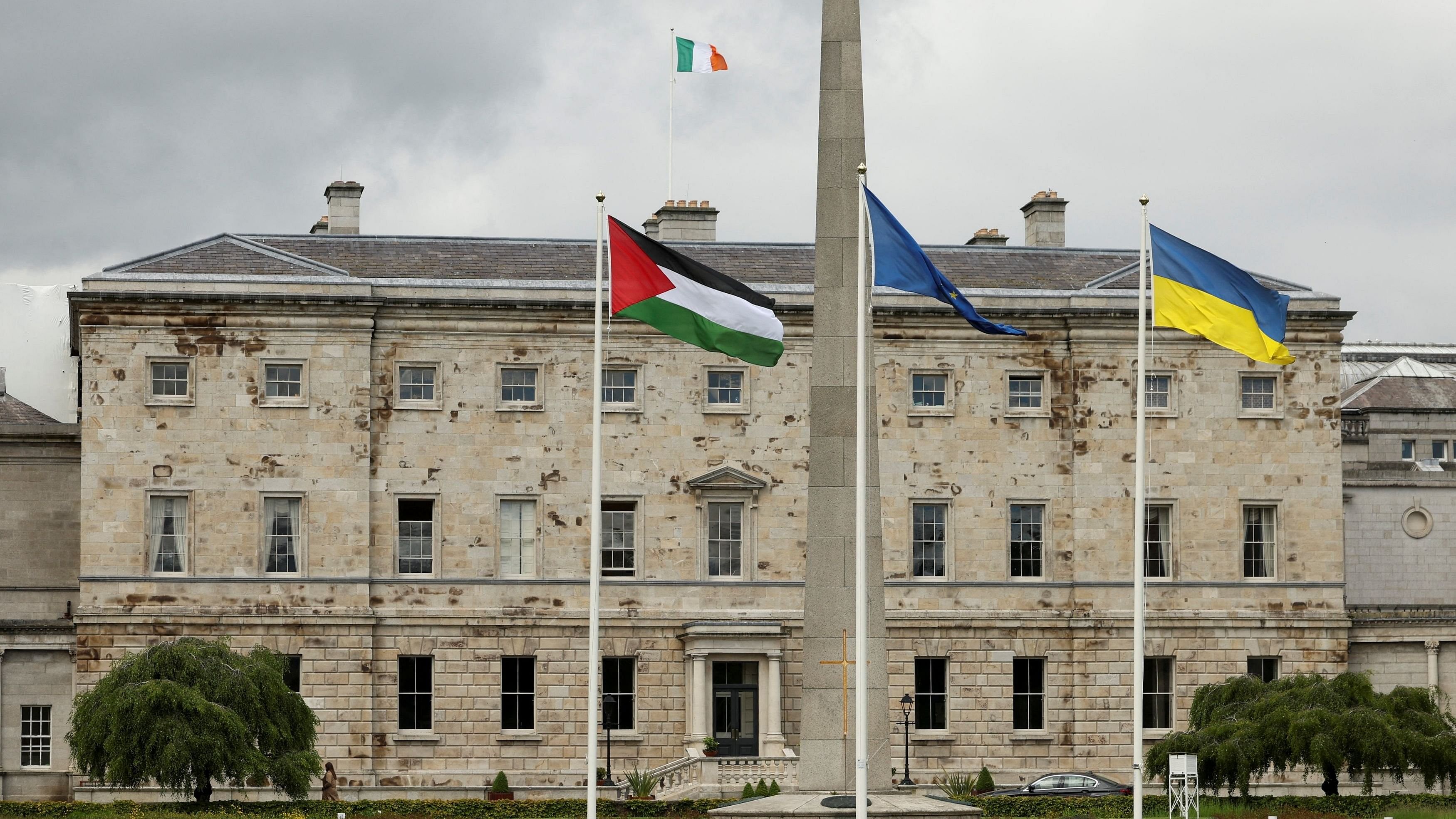 <div class="paragraphs"><p>Palestinian, EU, Ukrainian and Irish flags flutter, after Ireland has announced it will recognise the Palestinian state, amid the ongoing conflict between Israel and the Palestinian Islamist group Hamas, outside Leinster House in Dublin, Ireland, May 28, 2024. REUTERS/Damien Eagers</p></div>