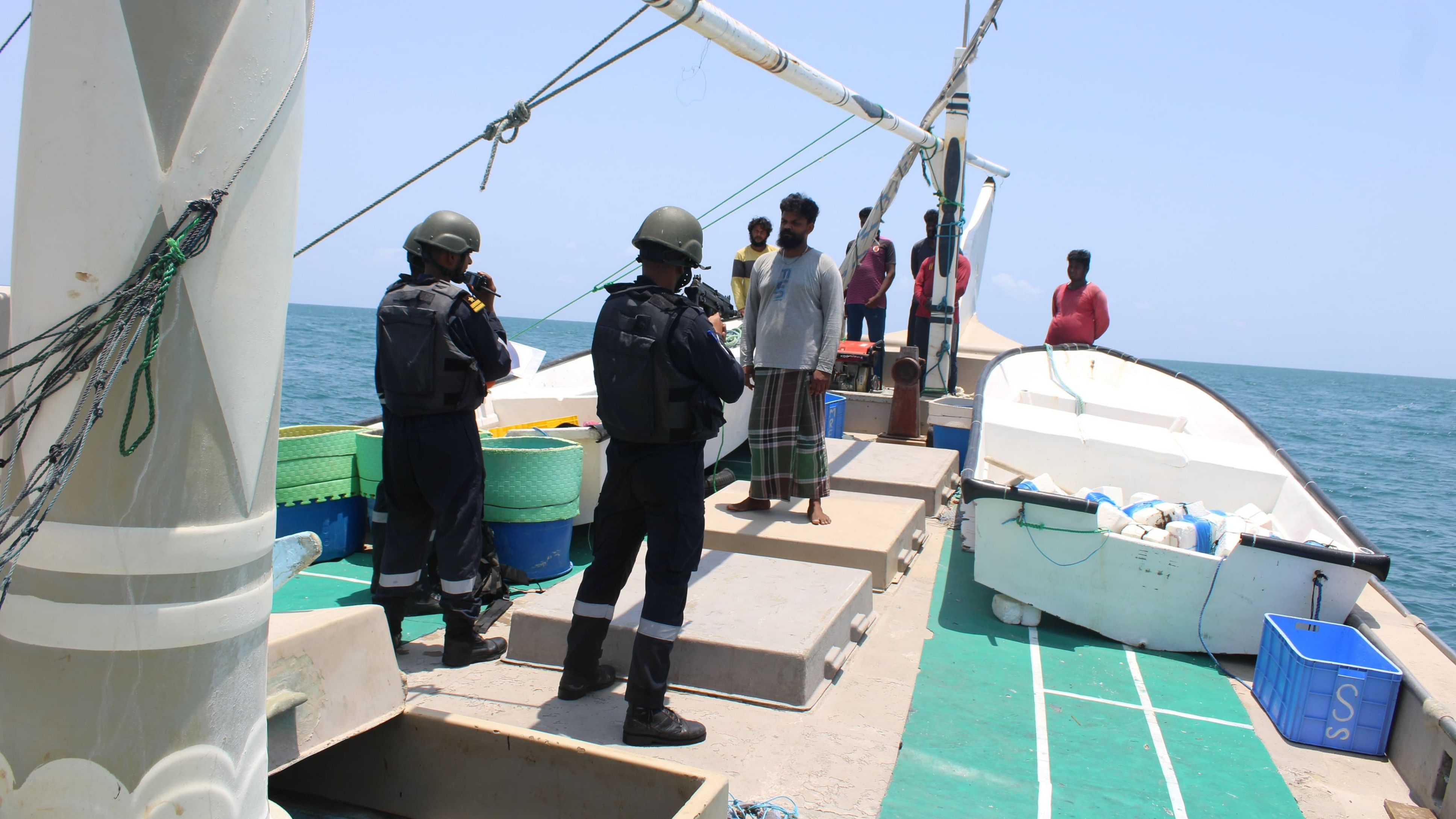 <div class="paragraphs"><p>The Indian Coast Guard (ICG) aboard the Iranian vessel.</p></div>