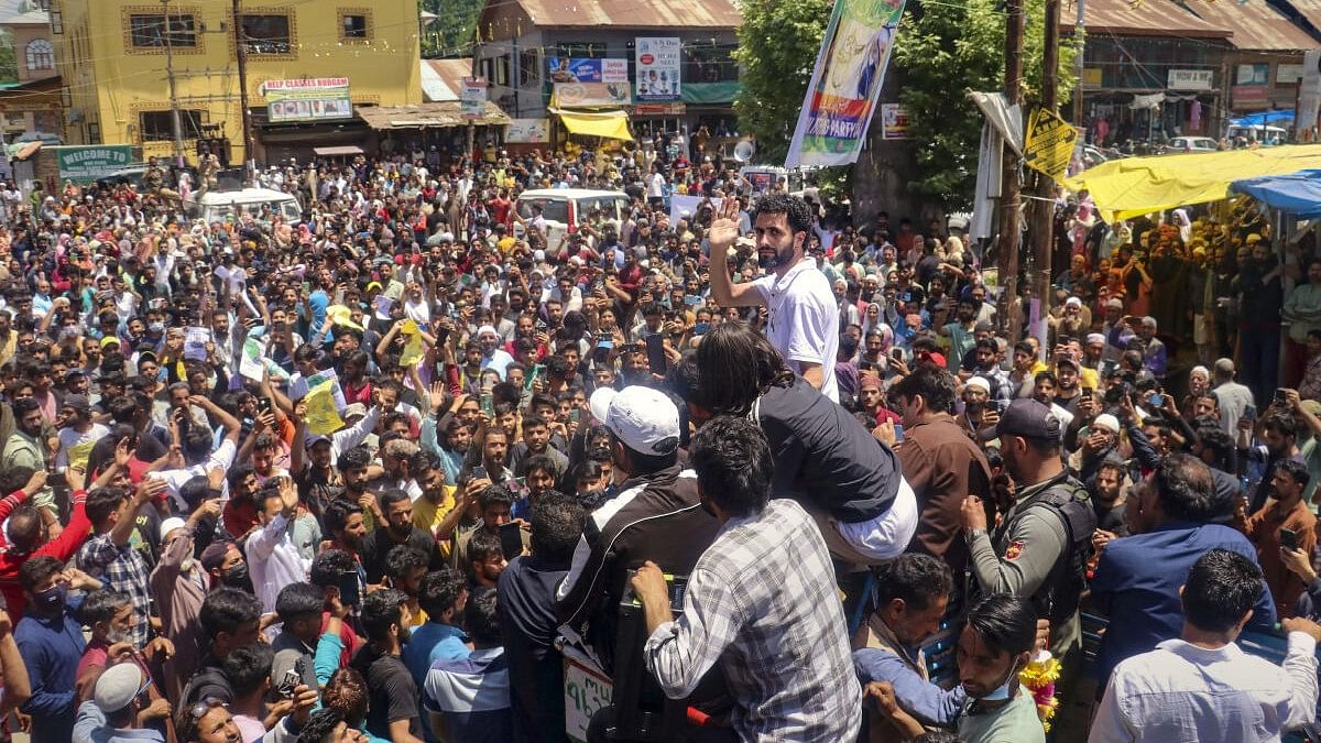 <div class="paragraphs"><p> Engineer Sheikh Abdul Rashid's son Abrar Rashid during a rally in support of his father, for Lok Sabha elections, in Budgam.&nbsp;</p></div>