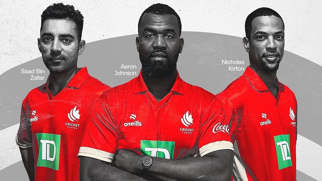 <div class="paragraphs"><p>Canadian cricket team captain&nbsp;Saad Bin Zafar (L) along with players Aaron Johnson (C) and&nbsp;Nicholas Kirton.&nbsp;</p></div>