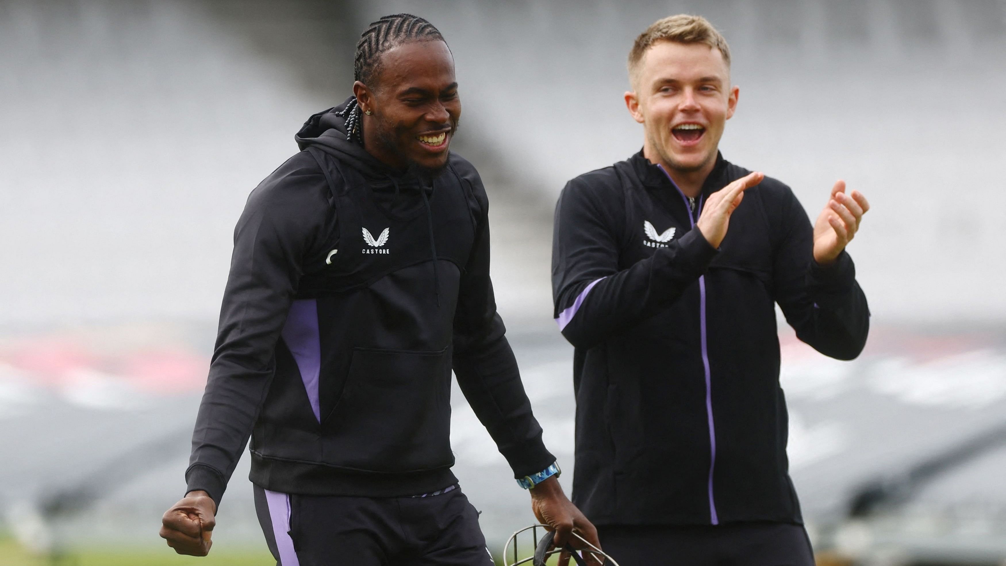 Cricket - First T20 International - England Practice Session - Headingley Cricket Ground, Leeds, Britain - May 21, 2024 England's Jofra Archer and Sam Curran during the practice session Action Images via Reuters/Lee Smith