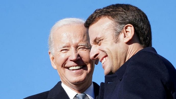 <div class="paragraphs"><p>US President Joe Biden(L) meets French President Emmanuel Macron.</p></div>