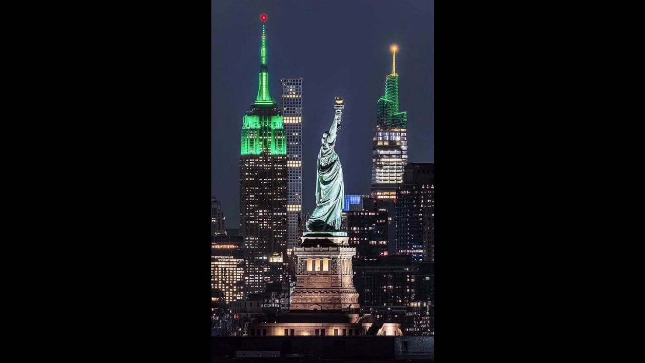 <div class="paragraphs"><p>Screengrab from a video showing the lit up Empire State Building.</p></div>