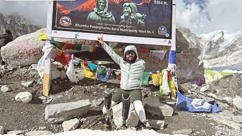 <div class="paragraphs"><p>Tinkesh Kaushik at&nbsp;Mt Everest Base Camp.</p></div>