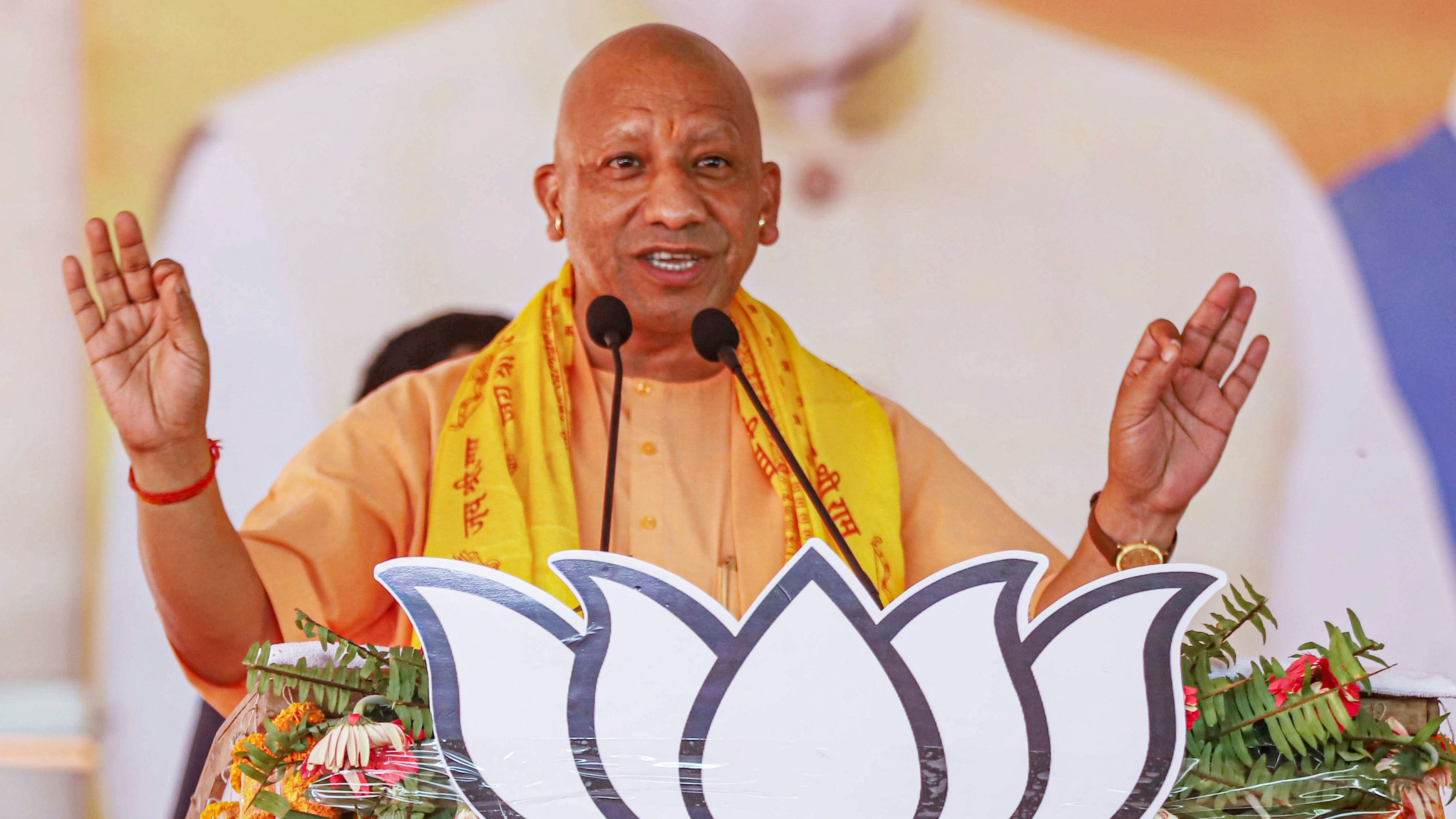 <div class="paragraphs"><p>Deoria: Uttar Pradesh Chief Minister Yogi Adityanath addresses a public meeting.</p></div>