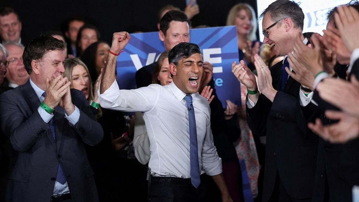 <div class="paragraphs"><p>British Prime Minister Rishi Sunak attends a Conservative party rally, after he called for a general election, in London, Britain, May 22, 2024.</p></div>