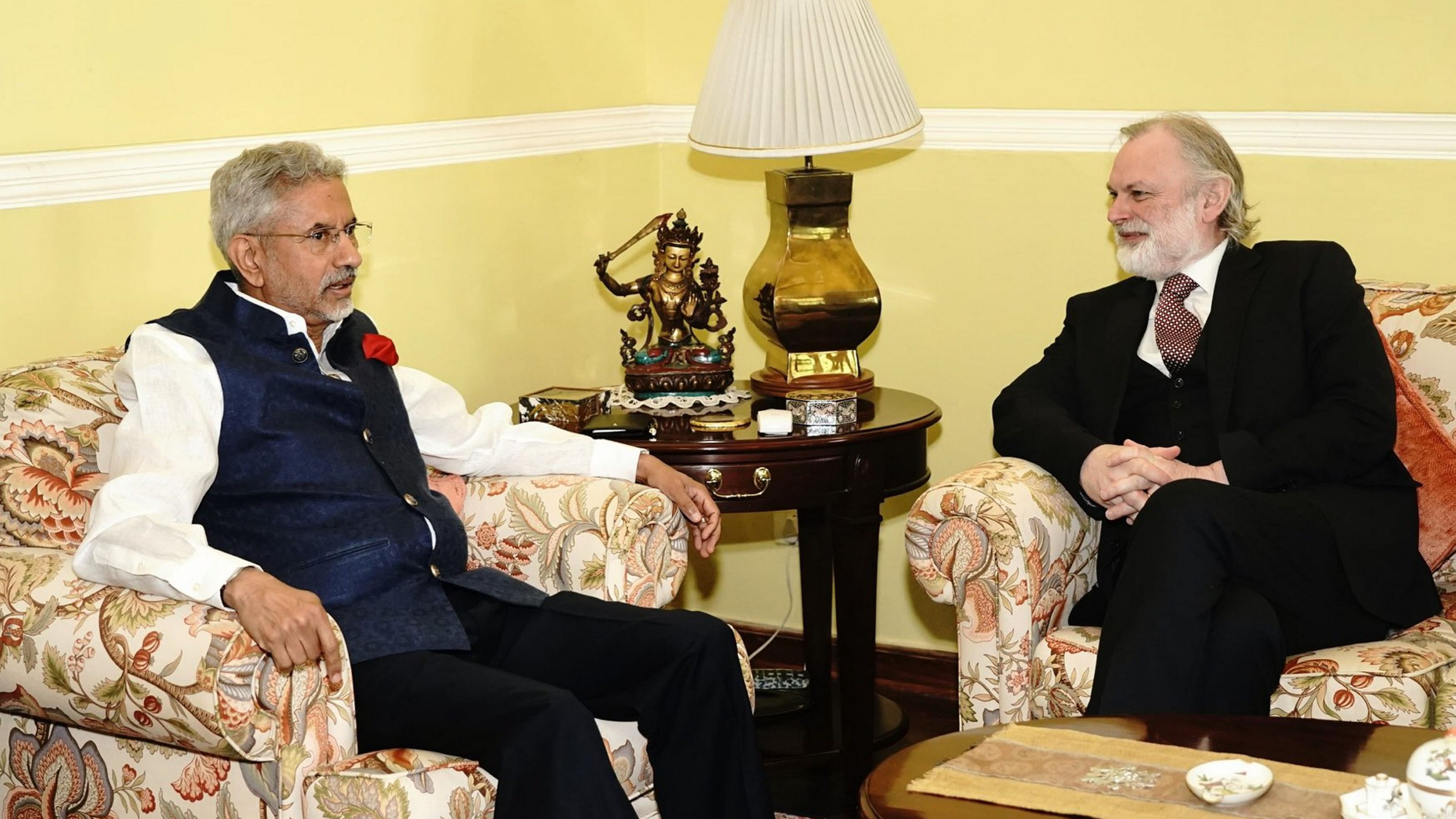 <div class="paragraphs"><p>Union External Affairs Minister S Jaishankar meets UK NSA Tim Barrow in New Delhi, Thursday, May 9, 2024. </p></div>