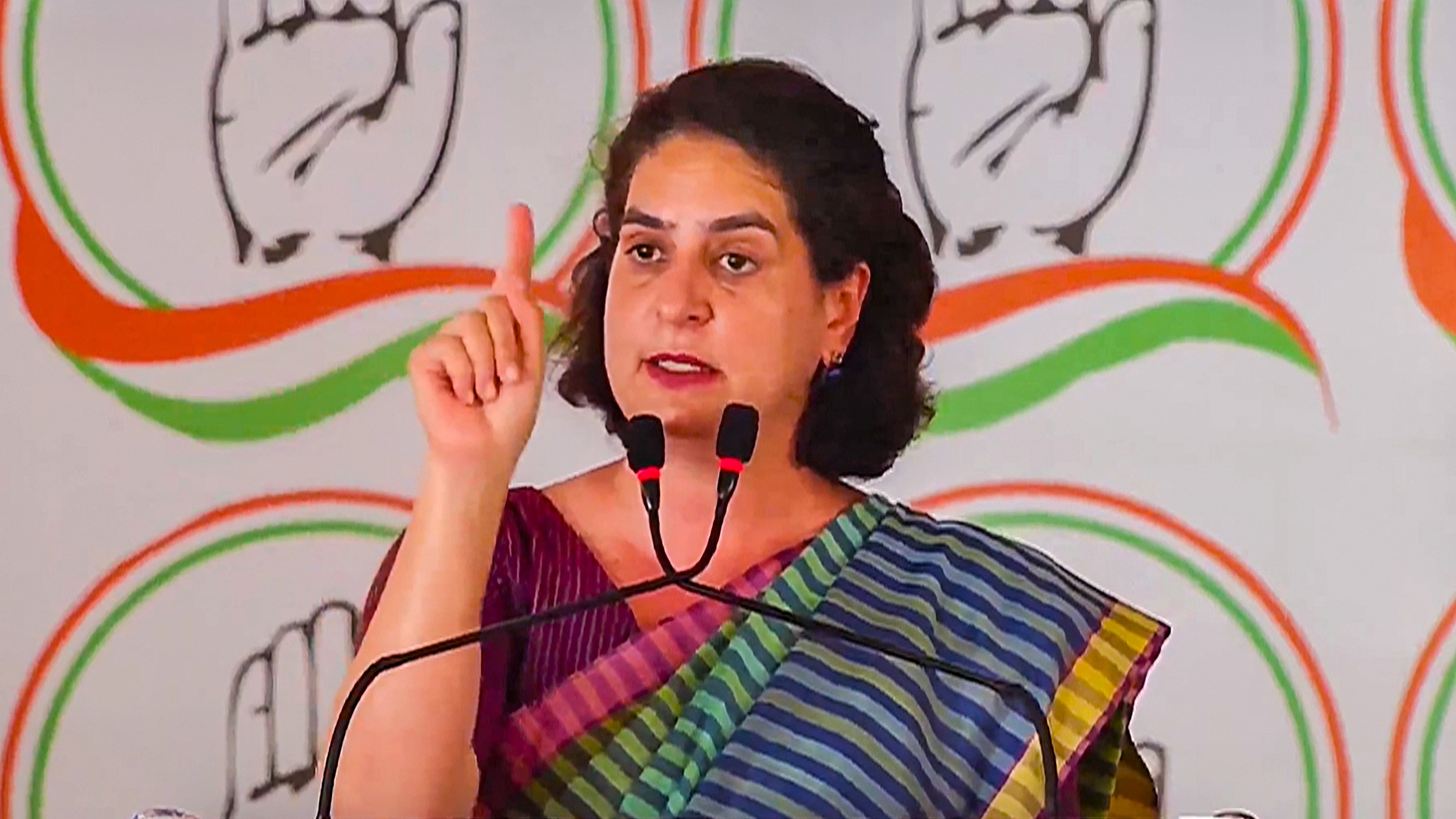 <div class="paragraphs"><p>Congress leader Priyanka Gandhi Vadra addresses a public meeting for Lok Sabha elections, in Morena, Madhya Pradesh, Thursday, May 2, 2024. </p></div>