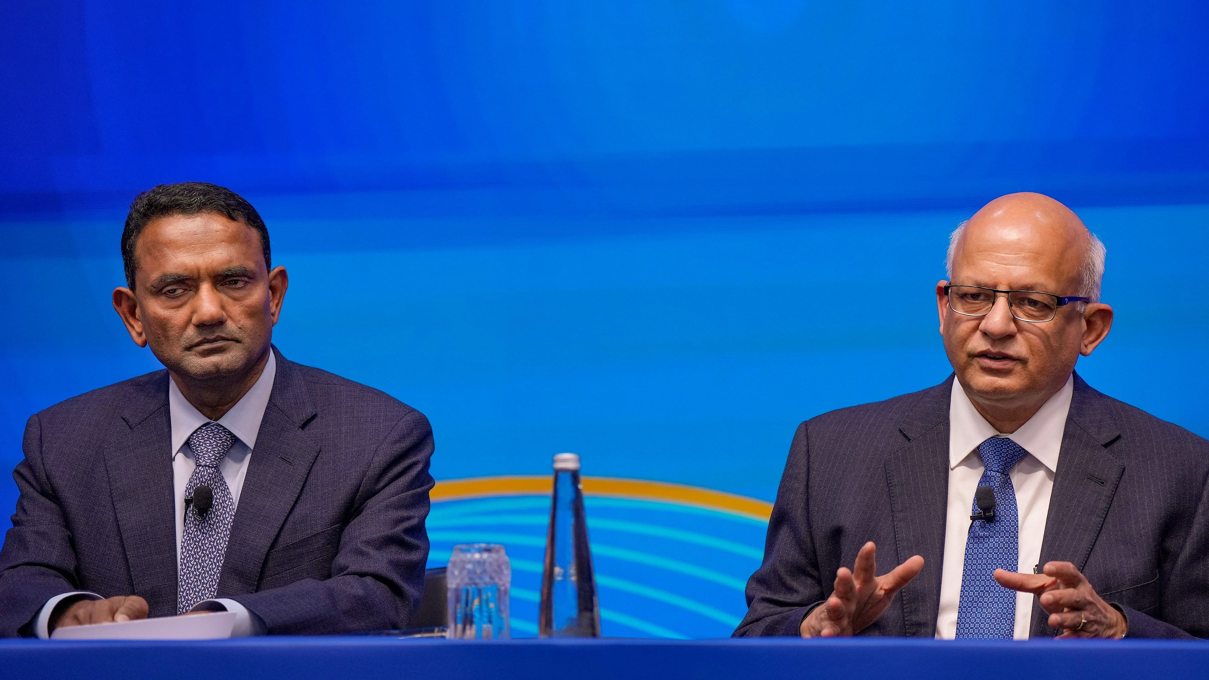 <div class="paragraphs"><p>Tata Consultancy Services Ltd (TCS) CEO K Krithivasan along with TCS COO Natarajan Ganapathy Subramaniam during a press conference in Mumbai,.</p></div>