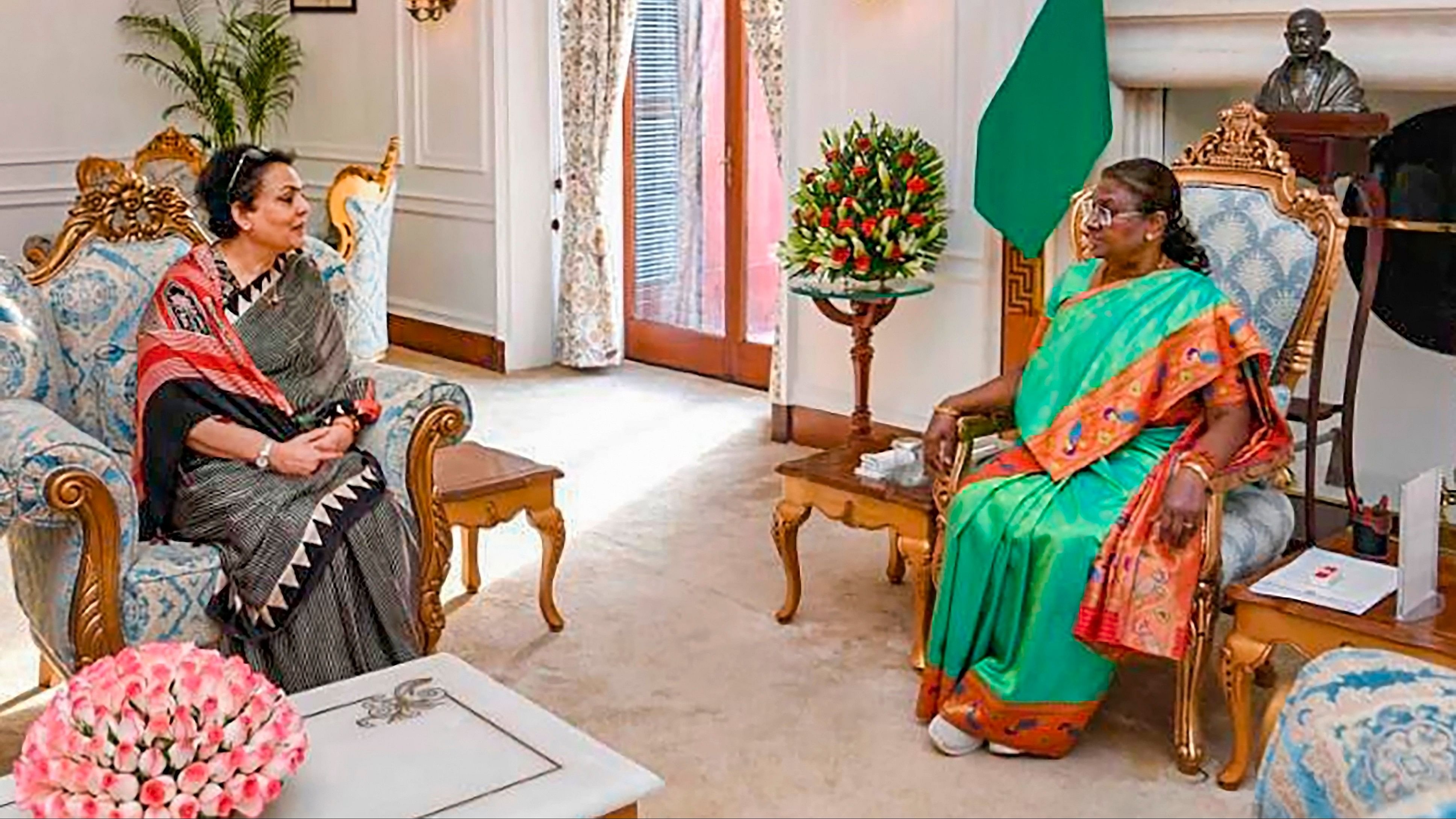 <div class="paragraphs"><p>File Photo: President Droupadi Murmu with NCW Chairperson Rekha Sharma during a meeting where she received a comprehensive report on the Sandeshkhali abuse allegations, in New Delhi, Tuesday, March 5, 2024.</p></div>