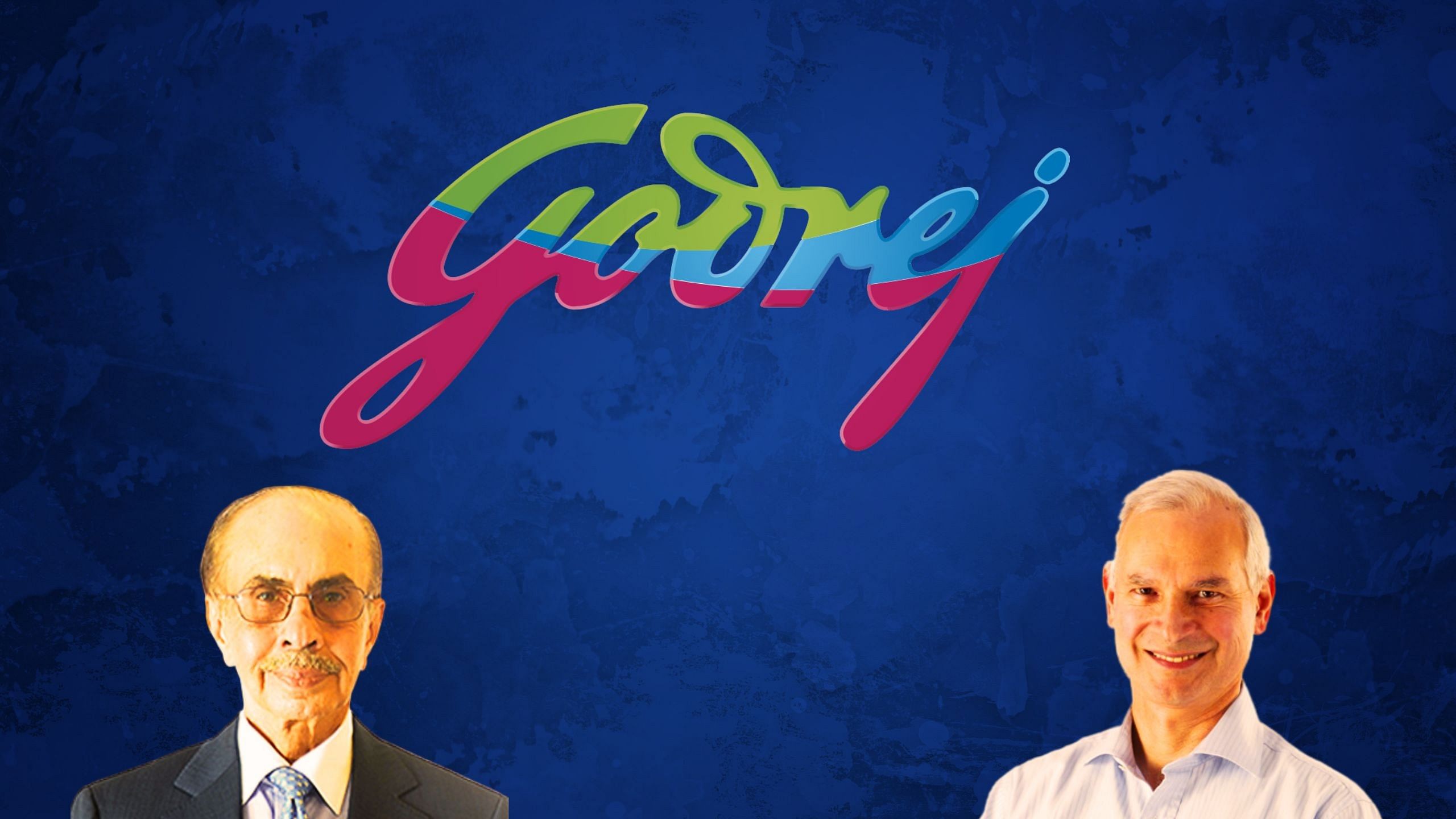 <div class="paragraphs"><p>The Godrej logo is seen in this illustration with Adi Godrej in the bottom left of the frame, and Jamshyd in the bottom right</p></div>