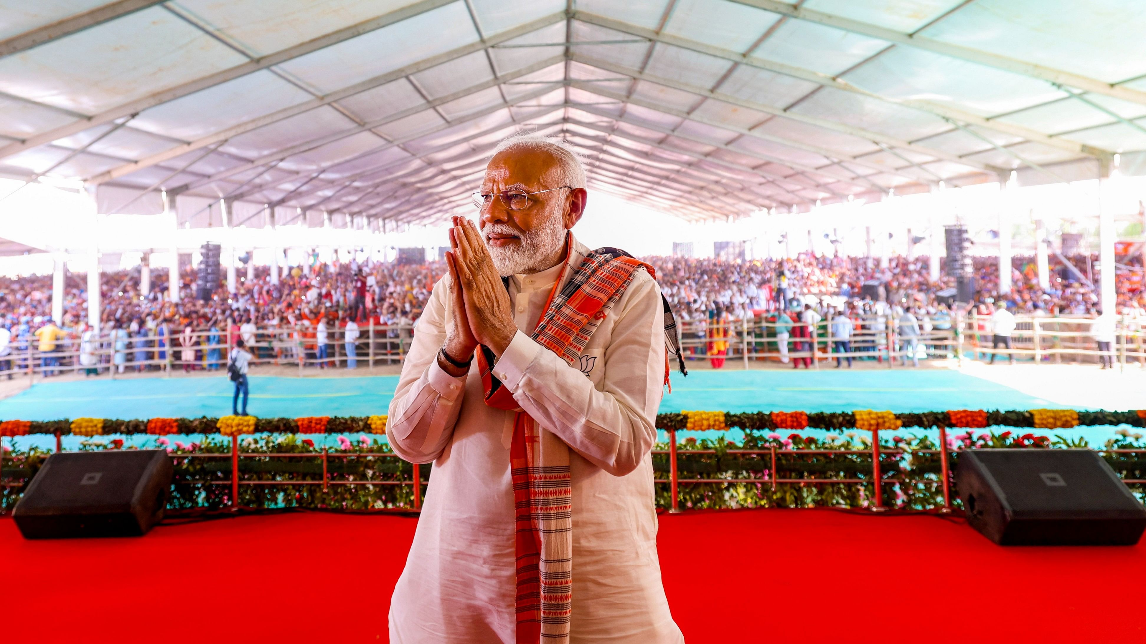 <div class="paragraphs"><p>Prime Minister Narendra Modi during a public meeting for Lok Sabha elections, in Buxar, Saturday.</p></div>