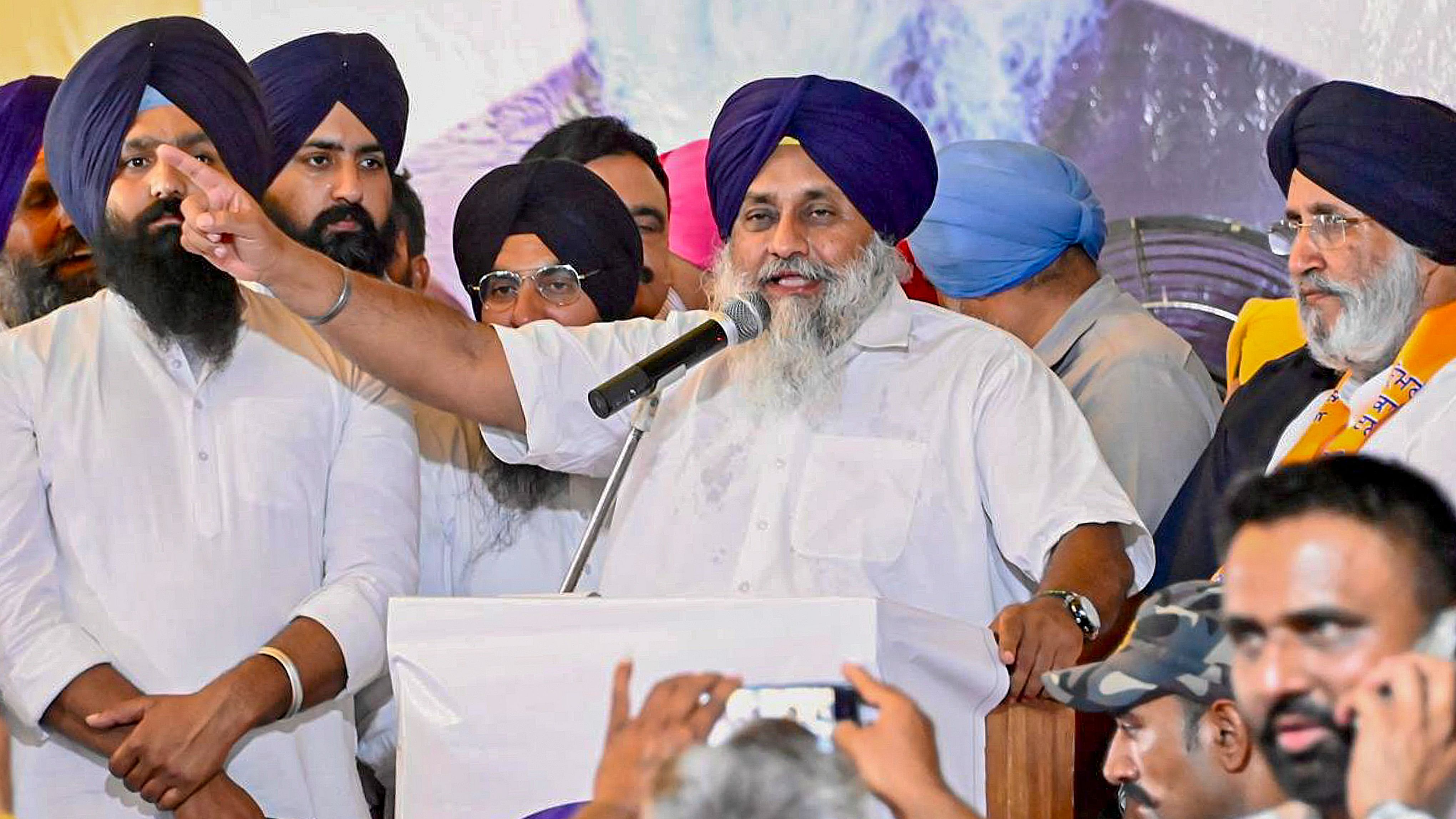 <div class="paragraphs"><p>Shiromani Akali Dal (SAD) President Sukhbir Singh Badal addresses a public meeting in Gurdaspur.</p></div>