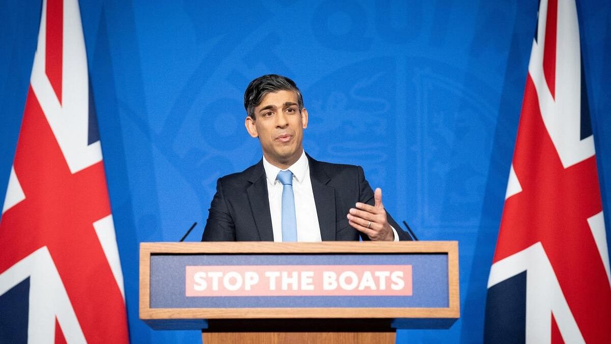 <div class="paragraphs"><p>Rishi Sunak speaks during a press conference in Downing Street in London, after he saw the Safety of Rwanda Bill pass its third reading in the House of Commons.&nbsp;</p></div>