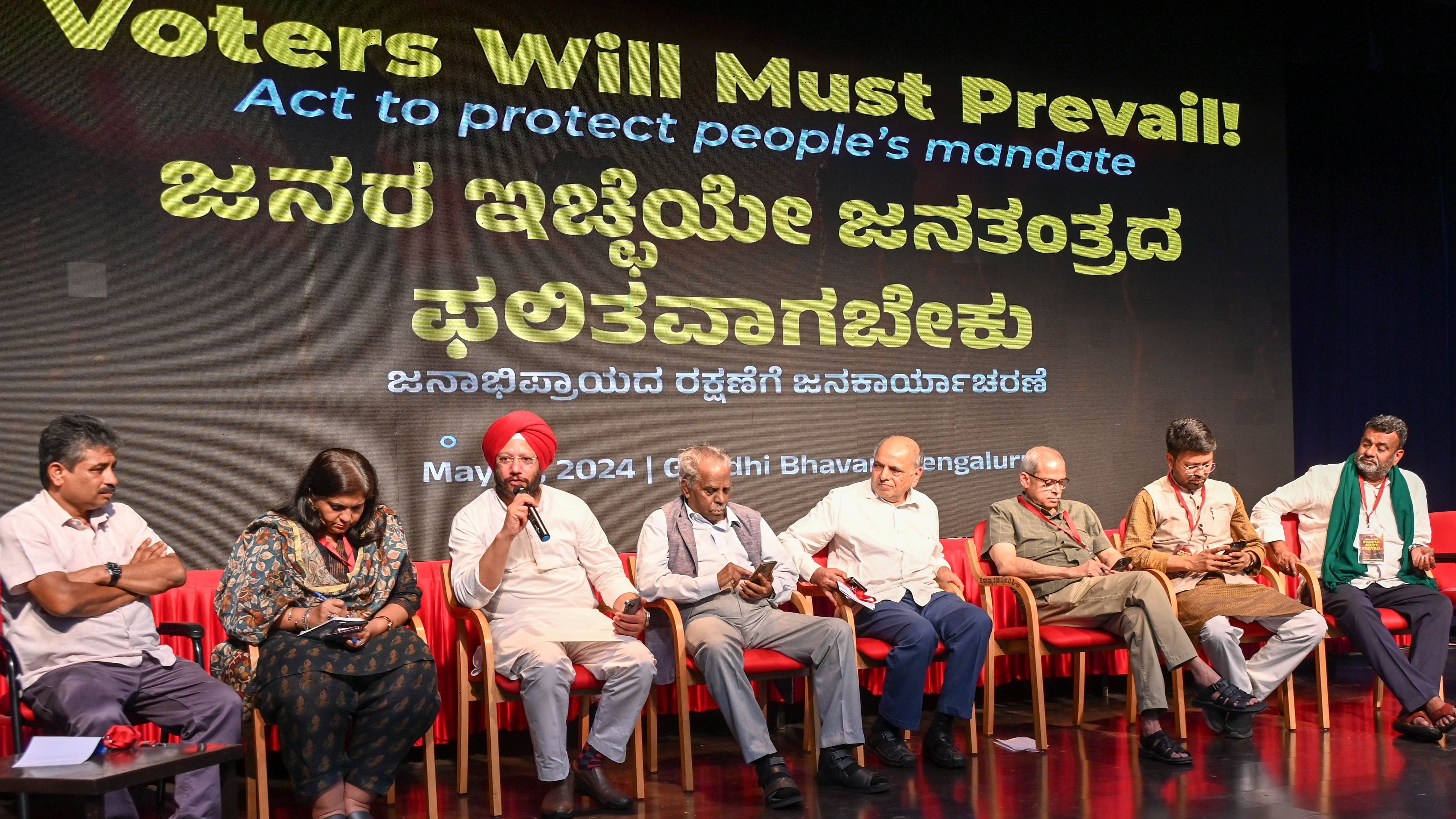 <div class="paragraphs"><p>Gathering for unraveling of the Electoral democracy process and Outline an impactful push back against unconstitutional and undemocratic forces, at Gandhi Bhavan, in Bengaluru on Tuesday. </p></div>