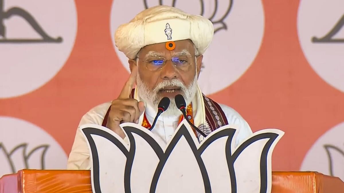 <div class="paragraphs"><p>Prime Minister Narendra Modi addresses a public meeting for Lok Sabha elections, in Ahmednagar, Madhya Pradesh, Tuesday, May 7, 2024.</p></div>