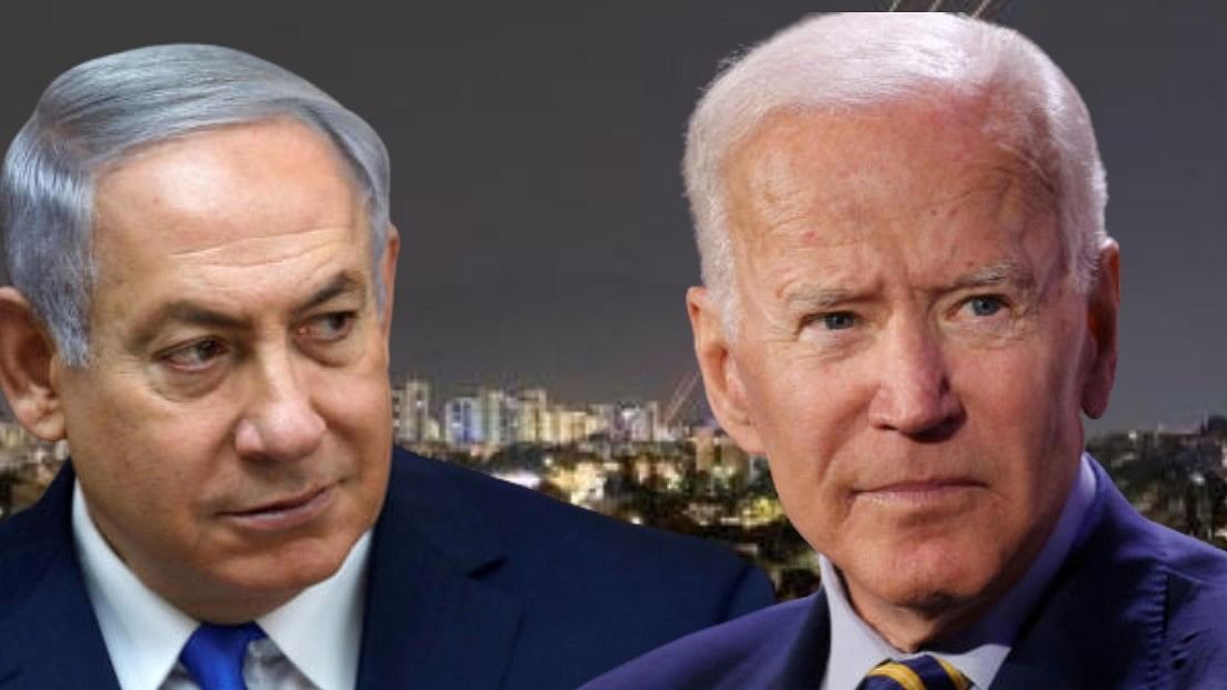 <div class="paragraphs"><p>Israel PM Benjamin Netanyahu, US President Joe Biden against the backdrop of Iranian drones over Israel.</p></div>