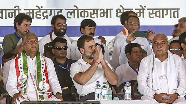 <div class="paragraphs"><p>ongress leader and candidate from Rae Bareli constituency Rahul Gandhi with former Haryana chief minister Bhupinder Singh Hooda and others during a public meeting for the Lok Sabha elections, in Mahendragarh, Wednesday, May 22, 2024. </p></div>