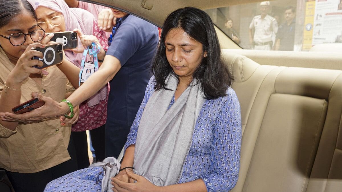 <div class="paragraphs"><p>AAP Rajya Sabha MP Swati Maliwal at the Tis Hazari Court after she recorded her statement on the alleged assault by Delhi Chief Minister Arvind Kejriwal's aide Bibhav Kumar.</p></div>