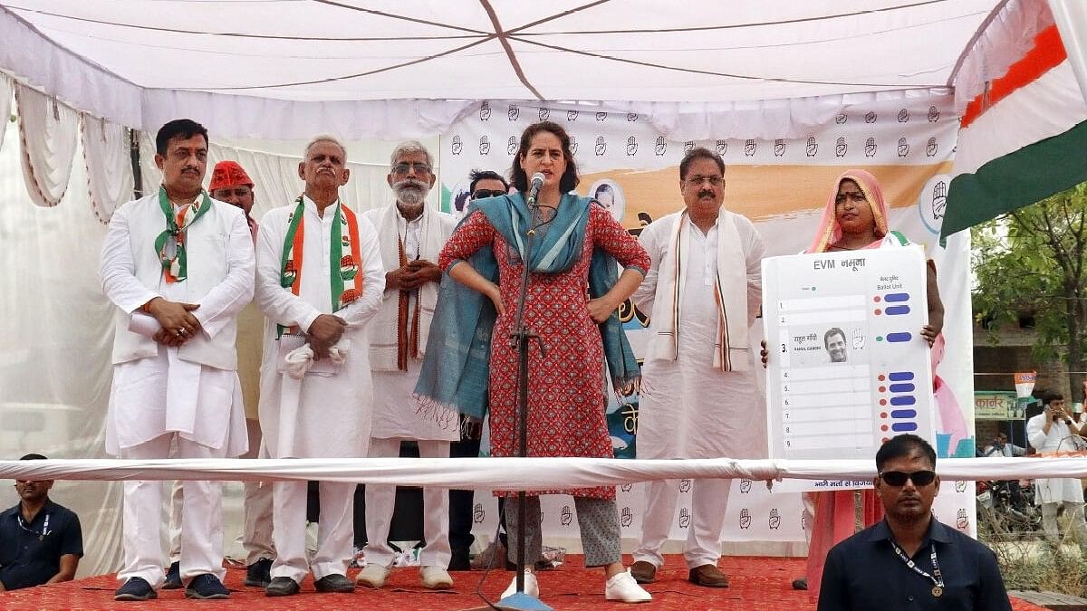 <div class="paragraphs"><p>Congress leader Priyanka Gandhi Vadra addresses a rally for Lok Sabha elections, in Raebareli in UP.&nbsp;</p></div>