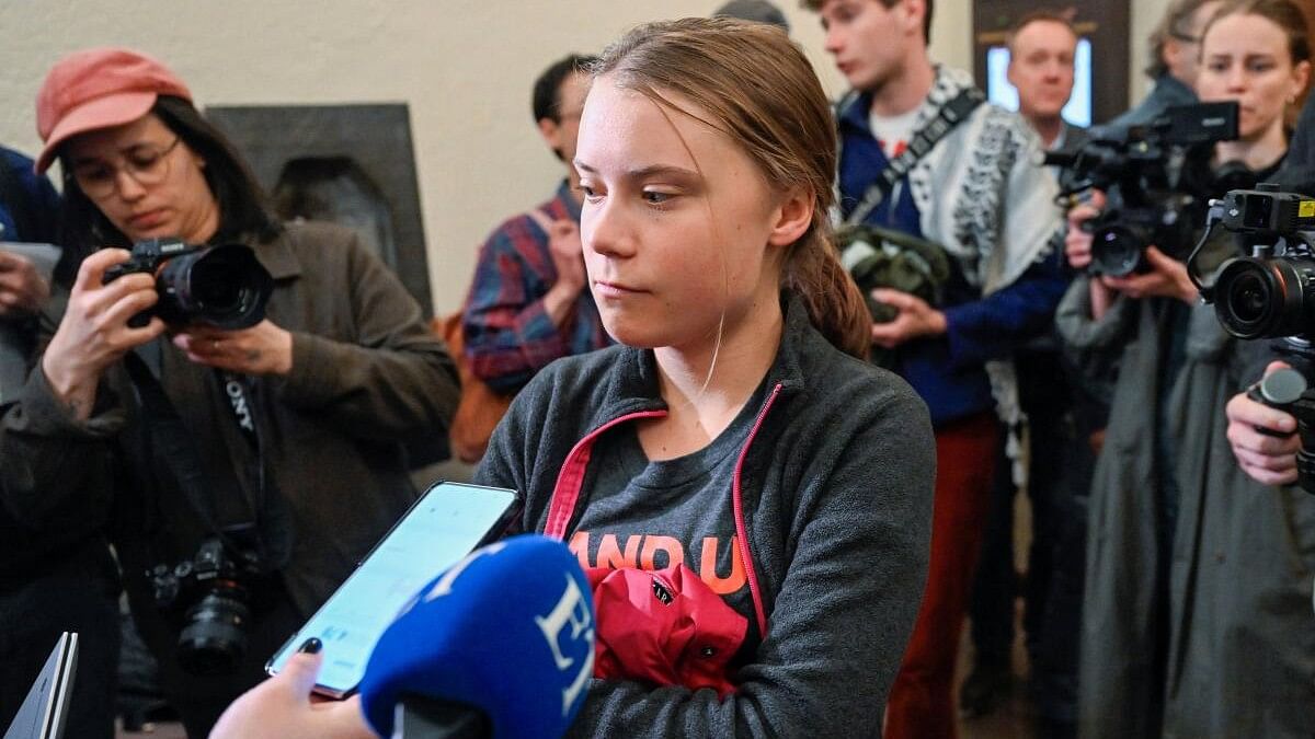 <div class="paragraphs"><p>Greta Thunberg speaks to reporters in the Stockholm district court, on May 8, 2024. </p></div>