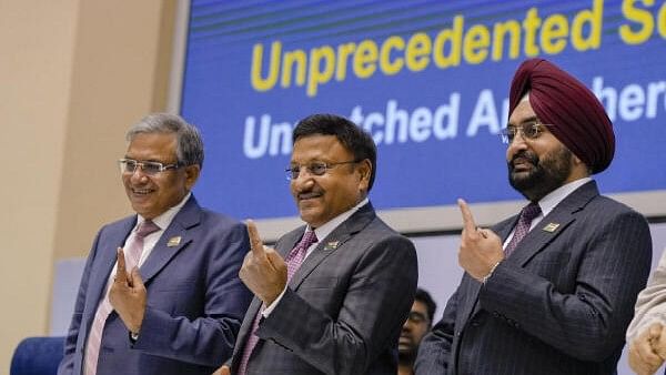 <div class="paragraphs"><p>Chief Election Commissioner Rajiv Kumar with Election Commissioners Gyanesh Kumar and S.S. Sandhu.</p></div>