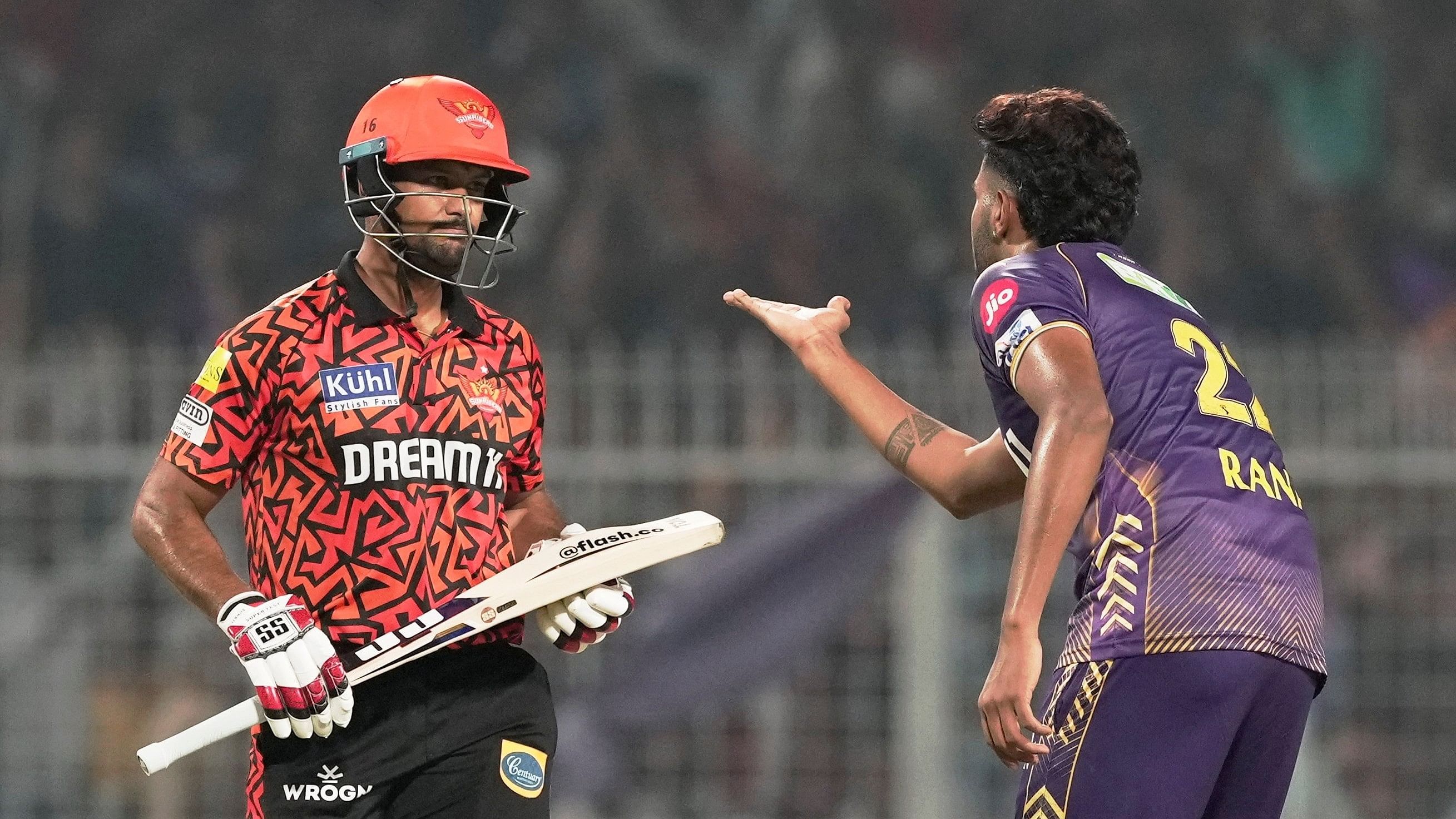 <div class="paragraphs"><p>Kolkata Knight Riders bowler Harsit Rana reacts to SRH batter Mayank Agarwal  after taking his wicket during the Indian Premier League (IPL) 2024,</p></div>