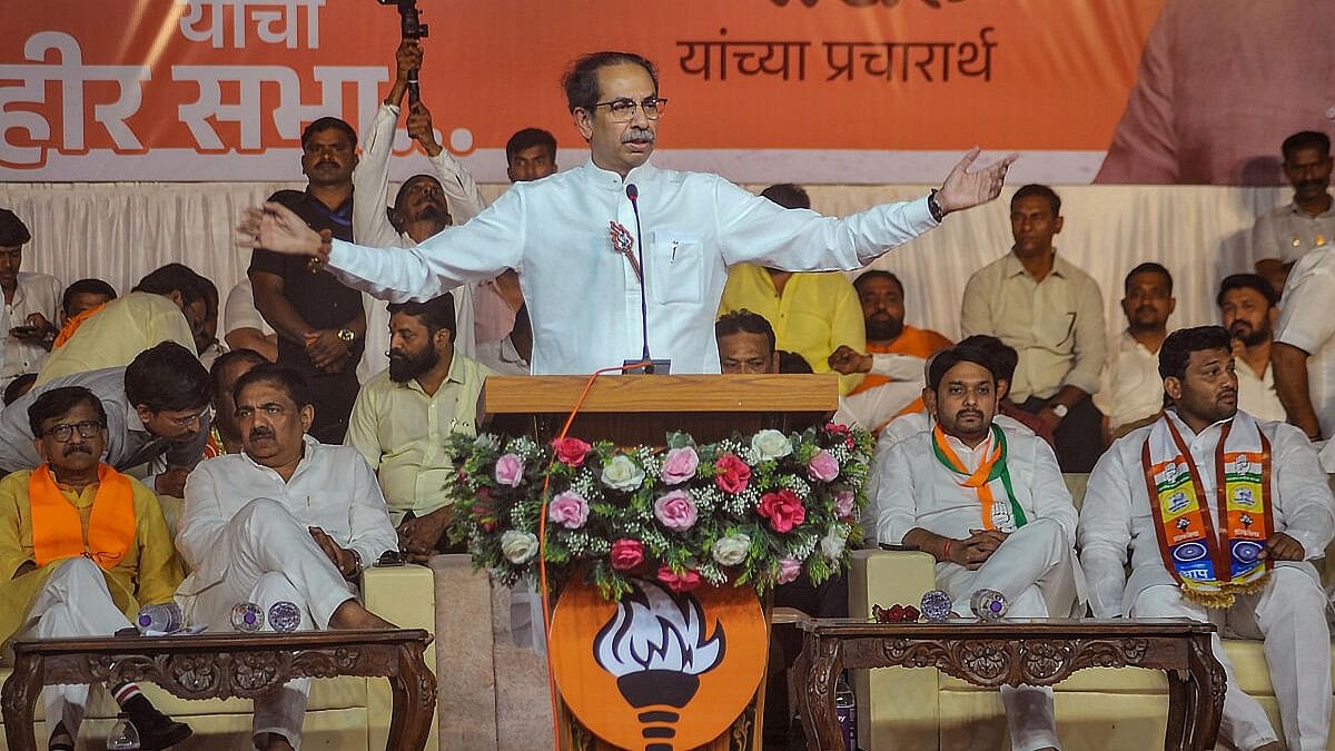 <div class="paragraphs"><p>Shivsena ( UBT ) chief Uddhav Thackeray addresses an election rally for Lok Sabha polls, in Sangli.</p></div>