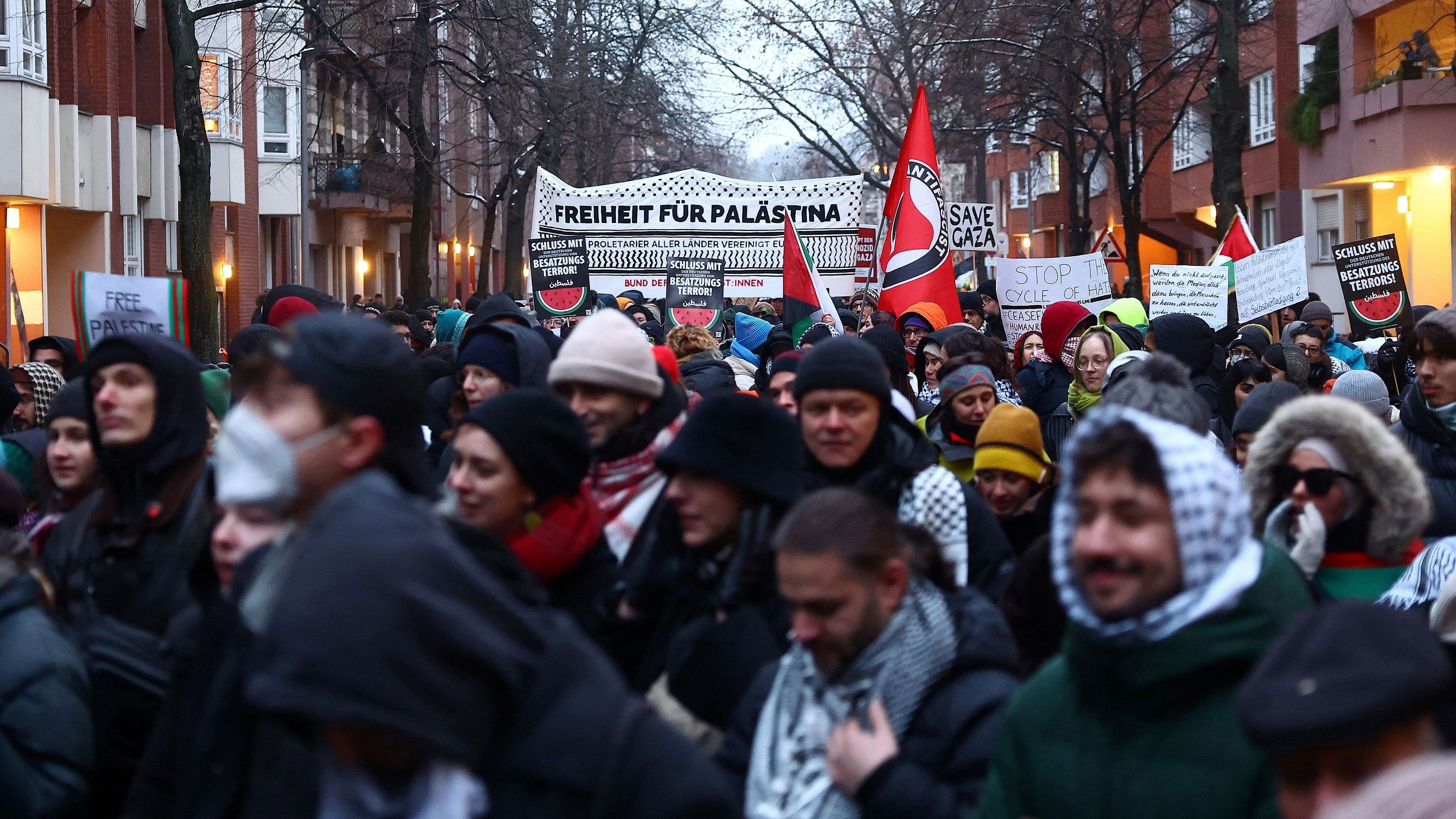 <div class="paragraphs"><p>Protestors take part in a pro-Palestinian demonstration in Germany.</p></div>