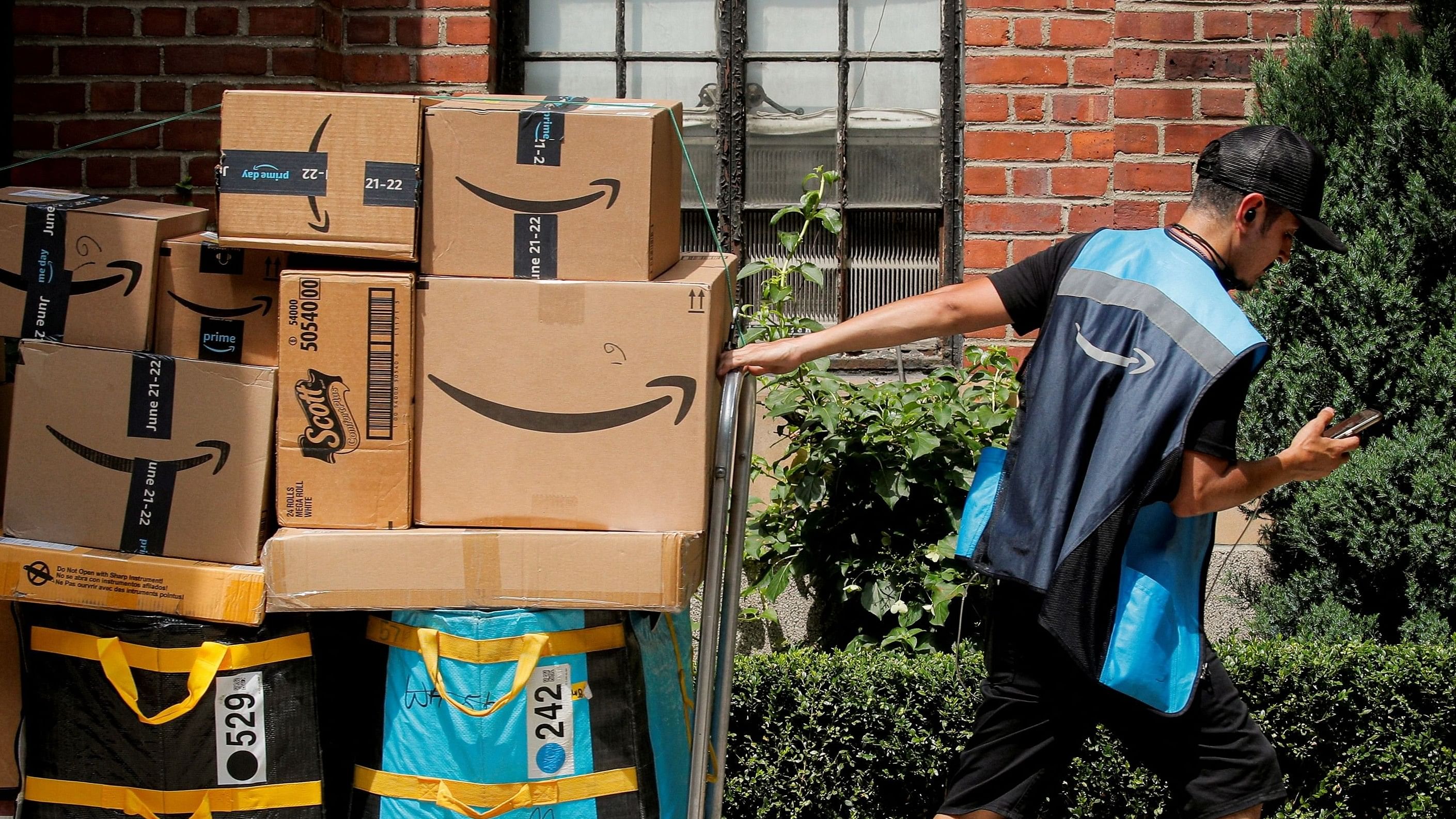 <div class="paragraphs"><p>An Amazon delivery worker pulls a delivery cart full of packages.&nbsp;Door-to-door canvassing for products&nbsp;has now taken a back seat, thanks to the widespread use of mobile phones, television, and social media for sales promotion campaigns.</p></div>