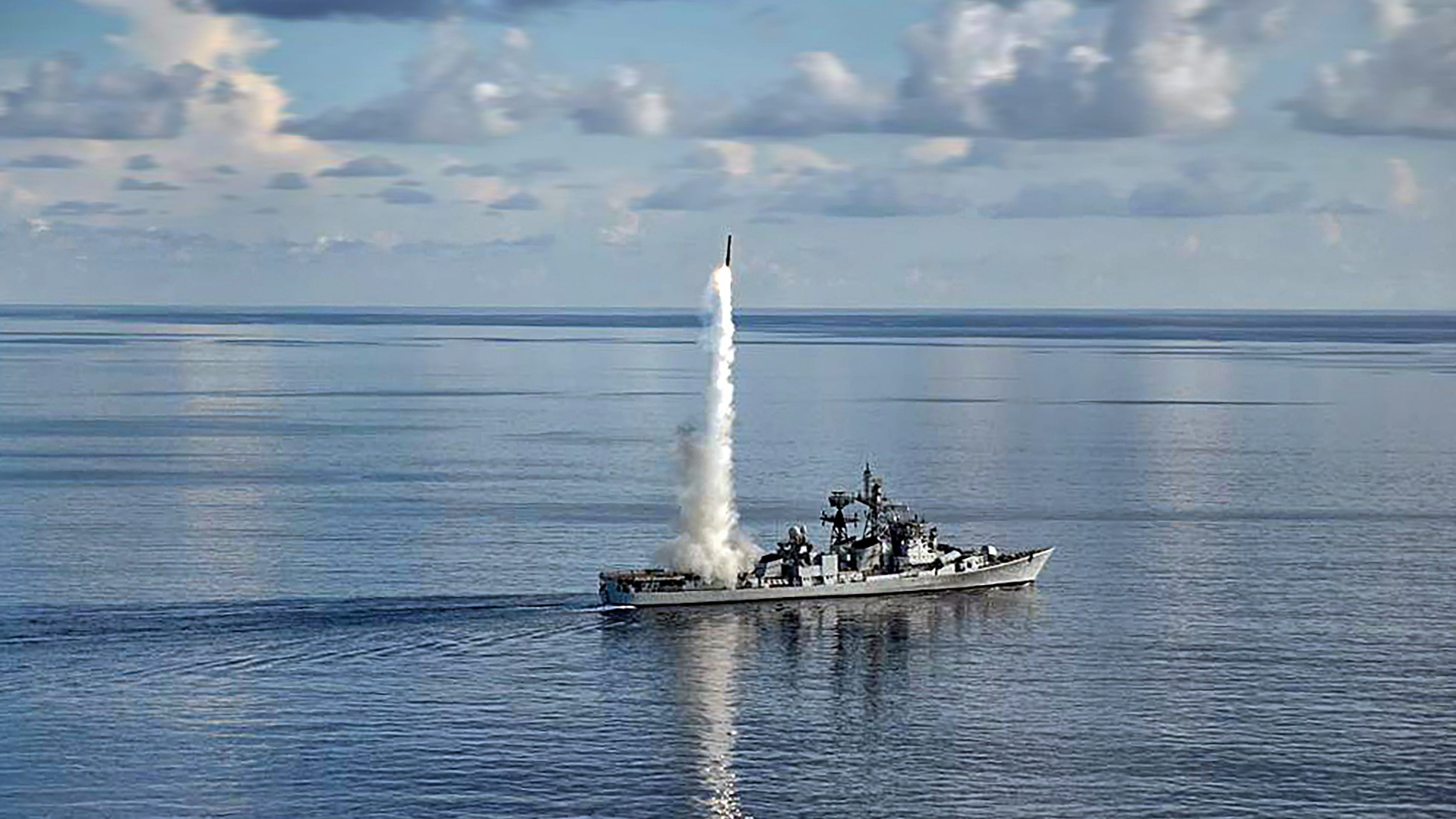 <div class="paragraphs"><p>A BrahMos missile being test-fired from a destroyer based in the Indian Navy's eastern fleet, in the Bay of Bengal.</p></div>